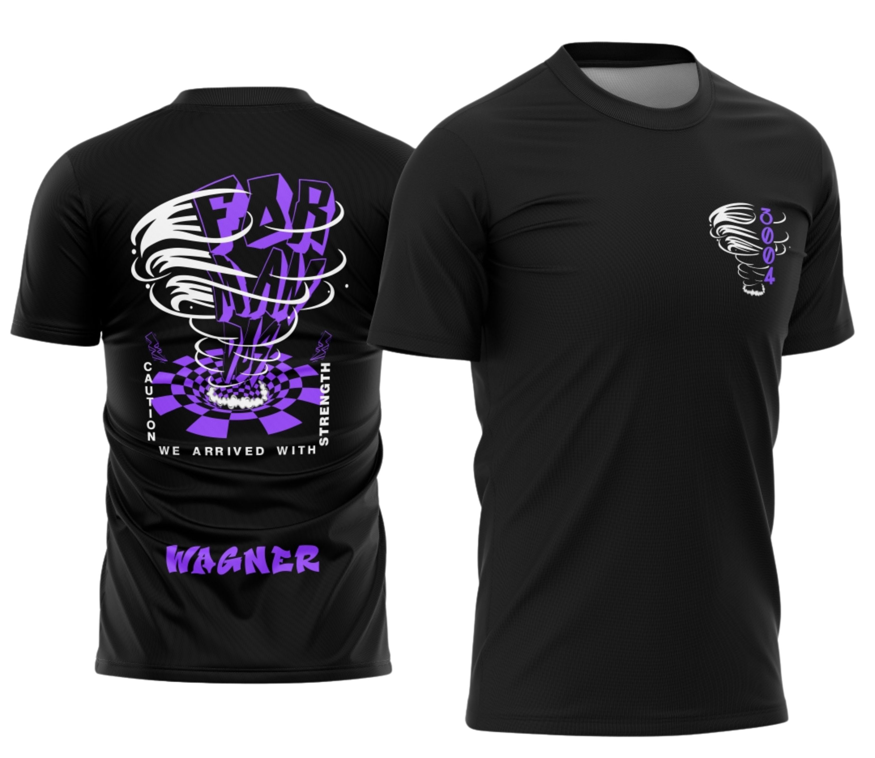 Camiseta unissex preta com logo no peito e estampa grande nas costas com tema Camisa Formandos Nono Ano Furacão, desenho vibrante para celebrar a turma do nono ano.