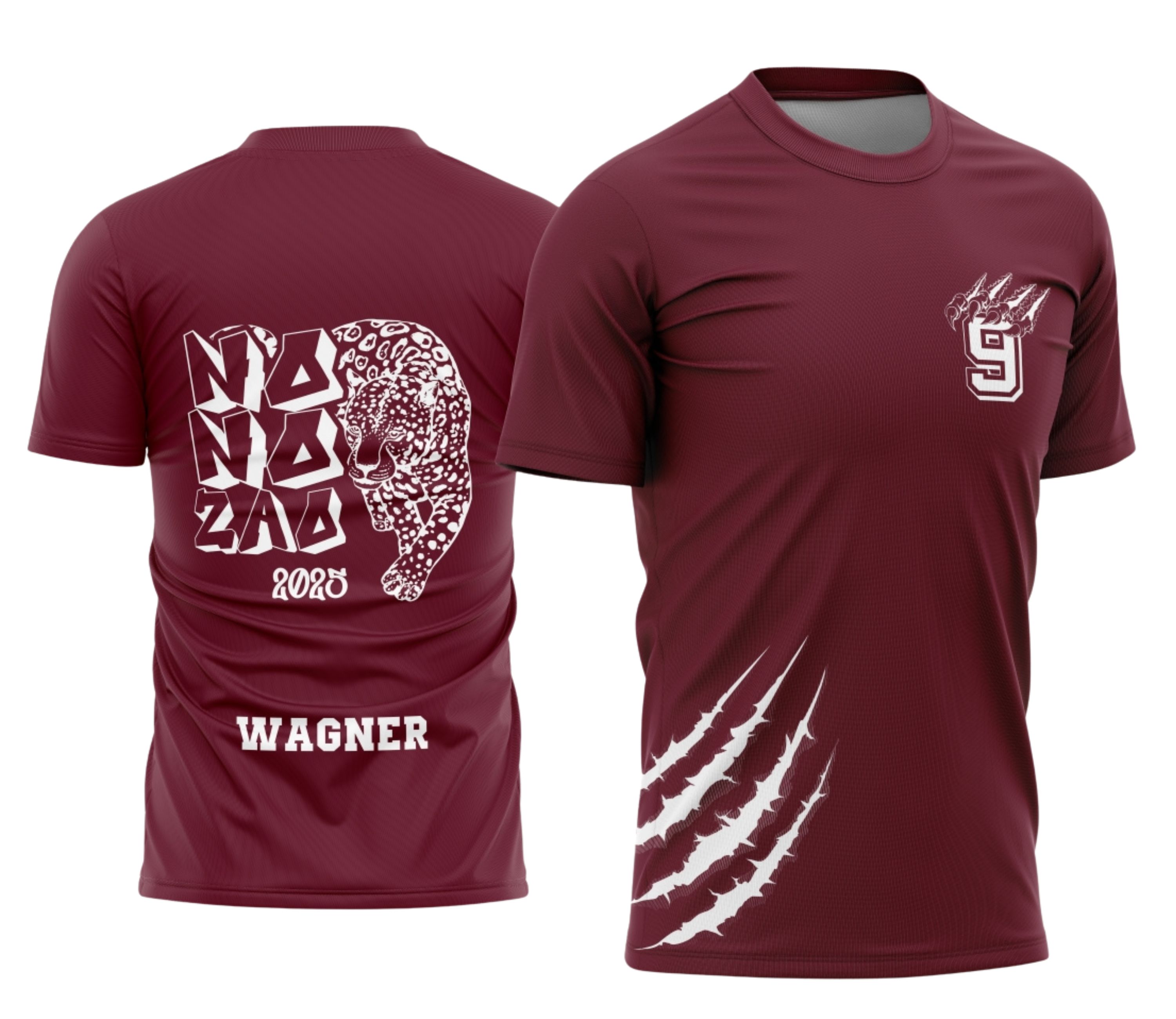 Camiseta unissex preta com logo no peito e estampa grande nas costas, tema Formandos Nono Ano Onça, design vibrante e moderno, ideal para celebração escolar.