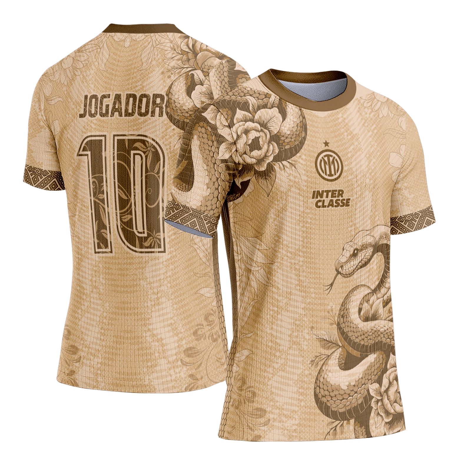 Camisa Interclasse Estampa Vetor Cobra Serpente Bege Inter de Milão 2025