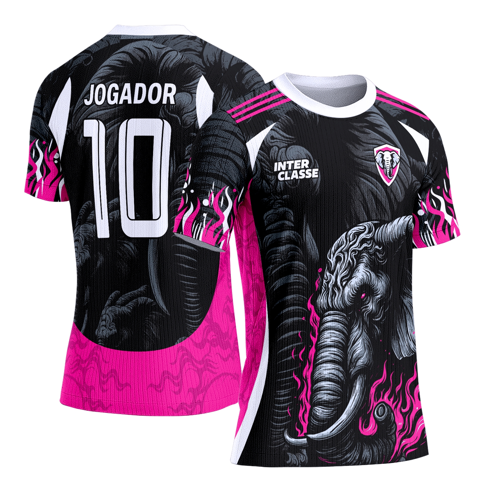Camisa Interclasse Estampa Vetor Elefante Rosa com Preto