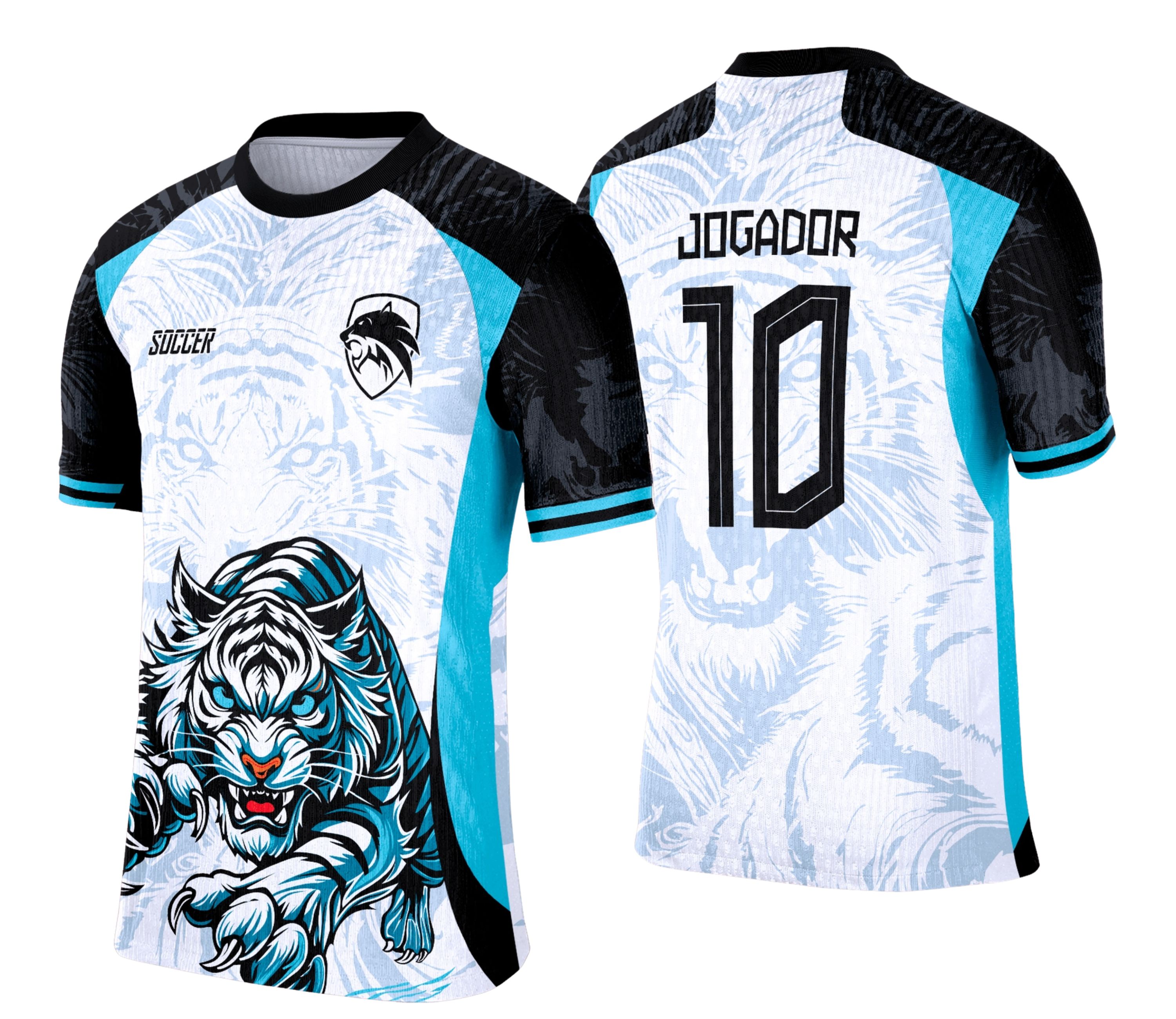 Camiseta unissex branca com logo no peito e estampa grande nas costas estampando o tema Interclasse Tigre Branco, ideal para quem busca estilo e personalidade marcante.