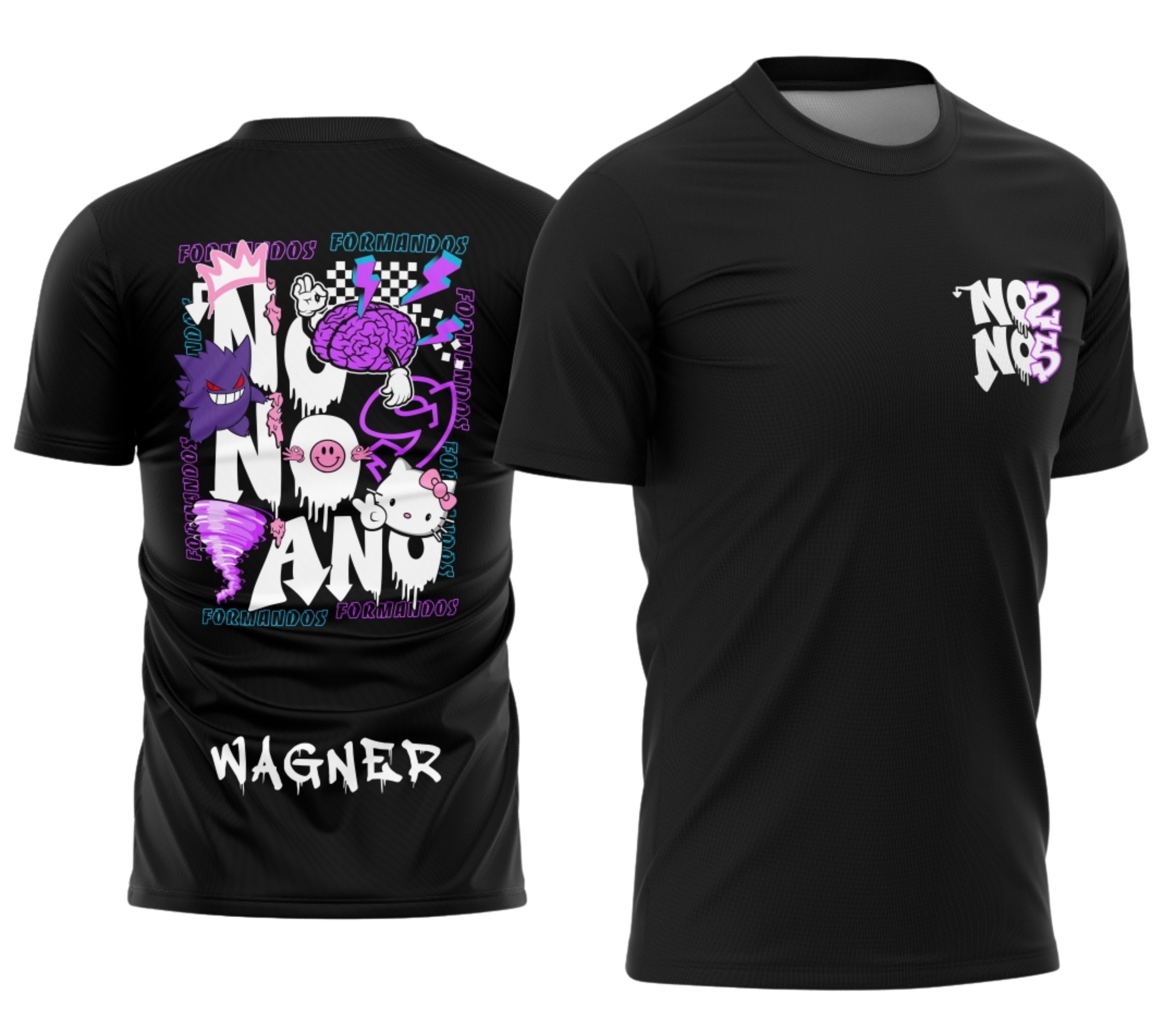 Camiseta unissex preta com logo no peito e estampa grande nas costas do Nono Ano Gengar 2026, perfeita para estudantes e fãs do tema escolar.