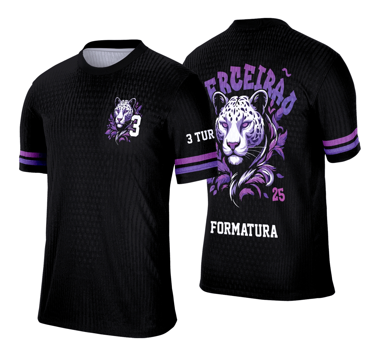 Camisa terneira exibindo logo no peito e estampa grande nas costas com design poderoso da pantera, combinando estilo e atitude para o Terceirão.