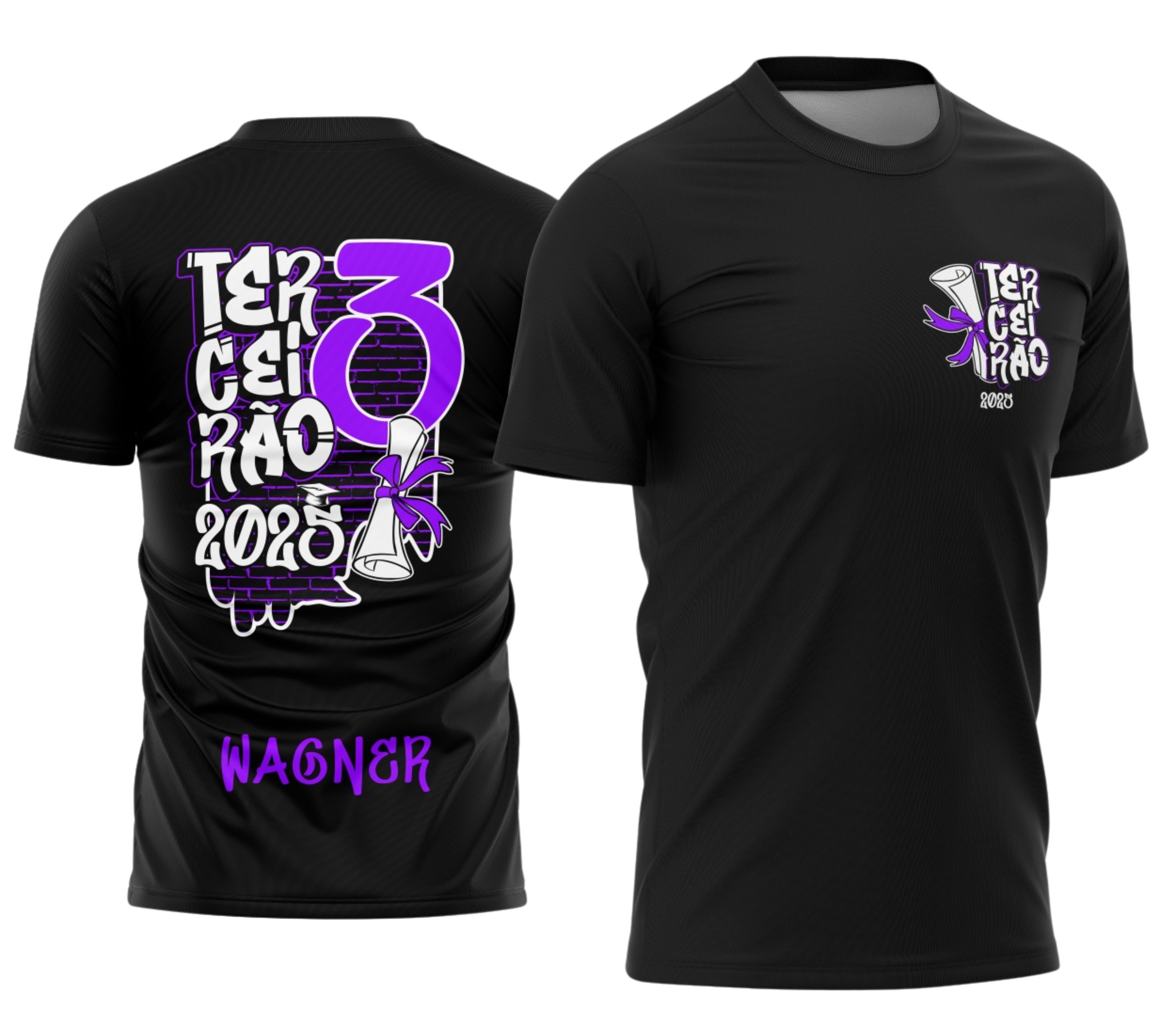 Camisa com logo no peito discreto e estampa grande nas costas mostrando o design do Terceirão Diploma, ideal para combinar estilo e significado em cada detalhe da peça.