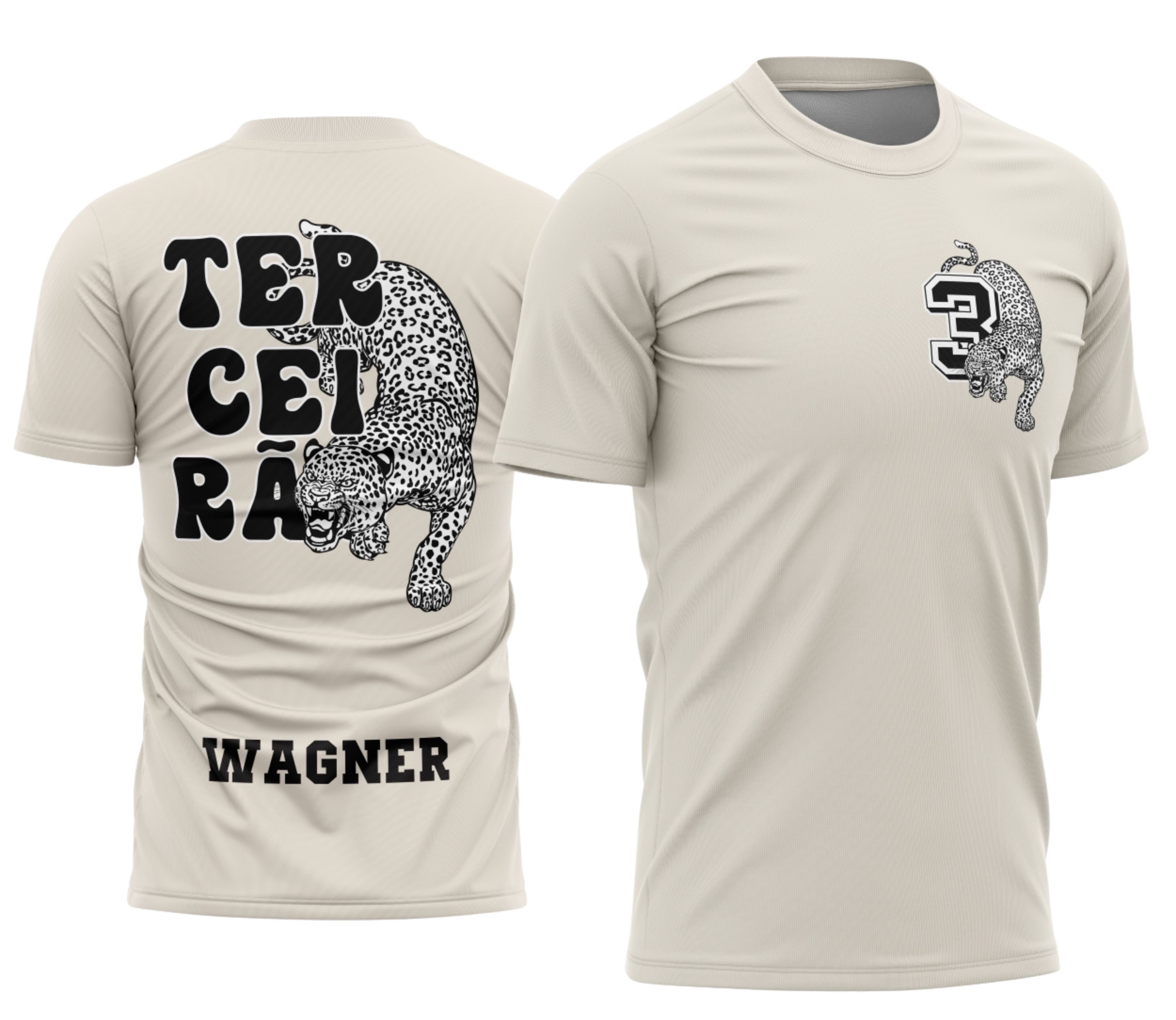 Camisa com logo no peito e estampa grande nas costas mostrando uma onça pintada vibrante, em estilo marcante e cheio de personalidade.