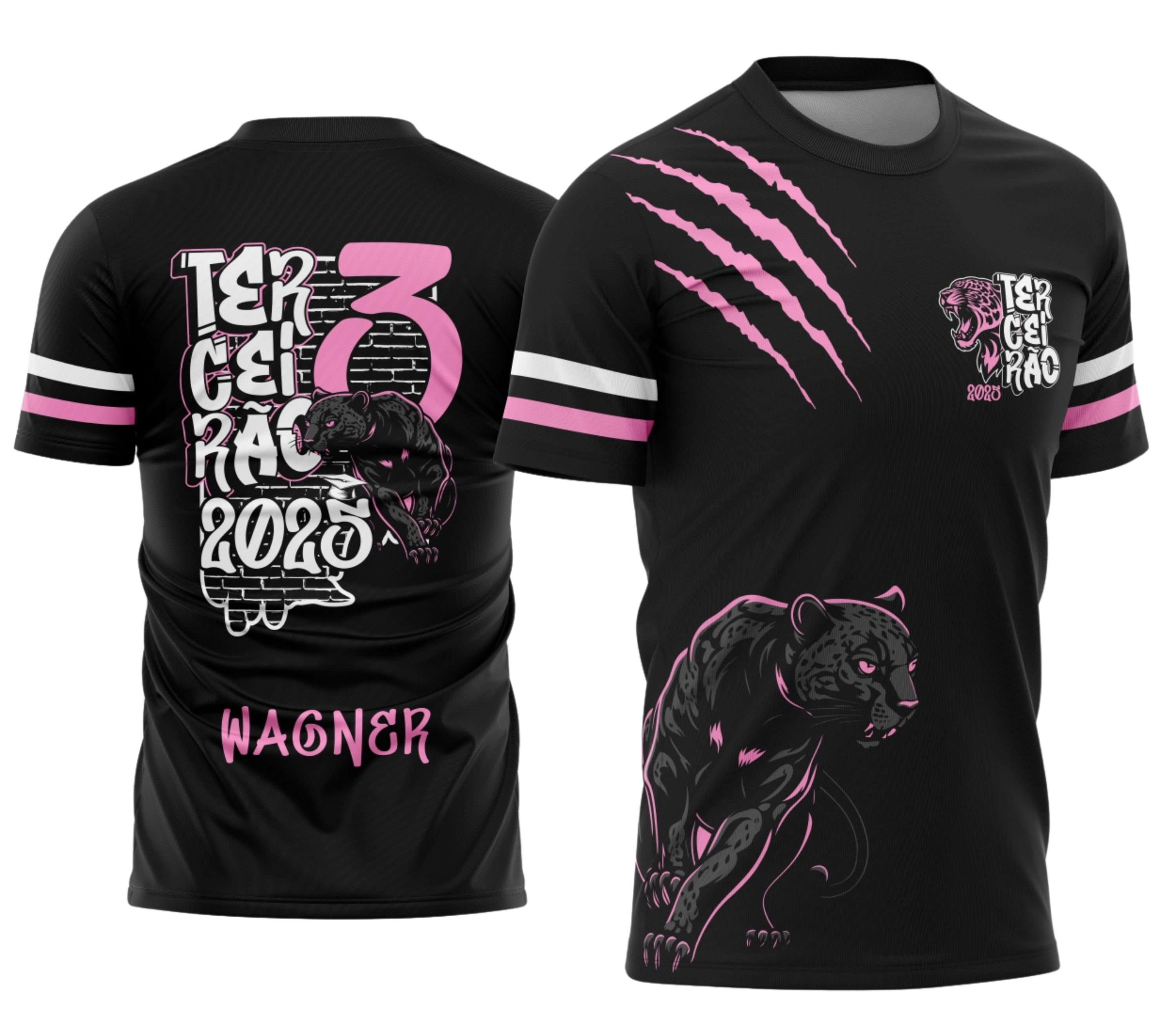 Camisa Terceirão com logo no peito e estampa grande nas costas, destacando a força e identidade da Pantera Negra com design moderno e impactante, perfeita para marcar momentos inesquecíveis.