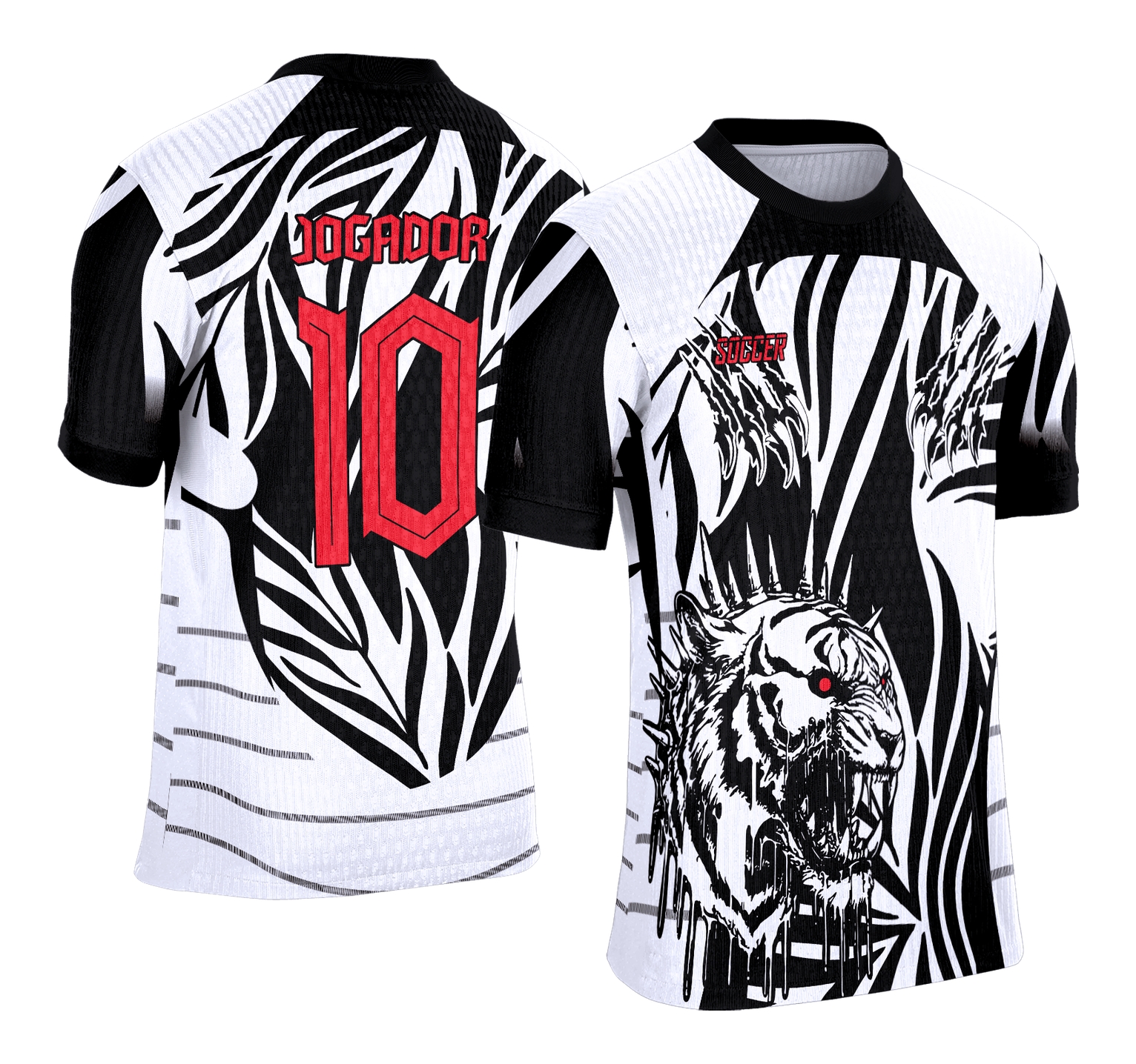 Camiseta unissex preta com logo no peito e estampa grande nas costas do Tigre Branco e Preto, inspirado no tema Camisa de Interclasse 2025, ideal para eventos e uso casual.