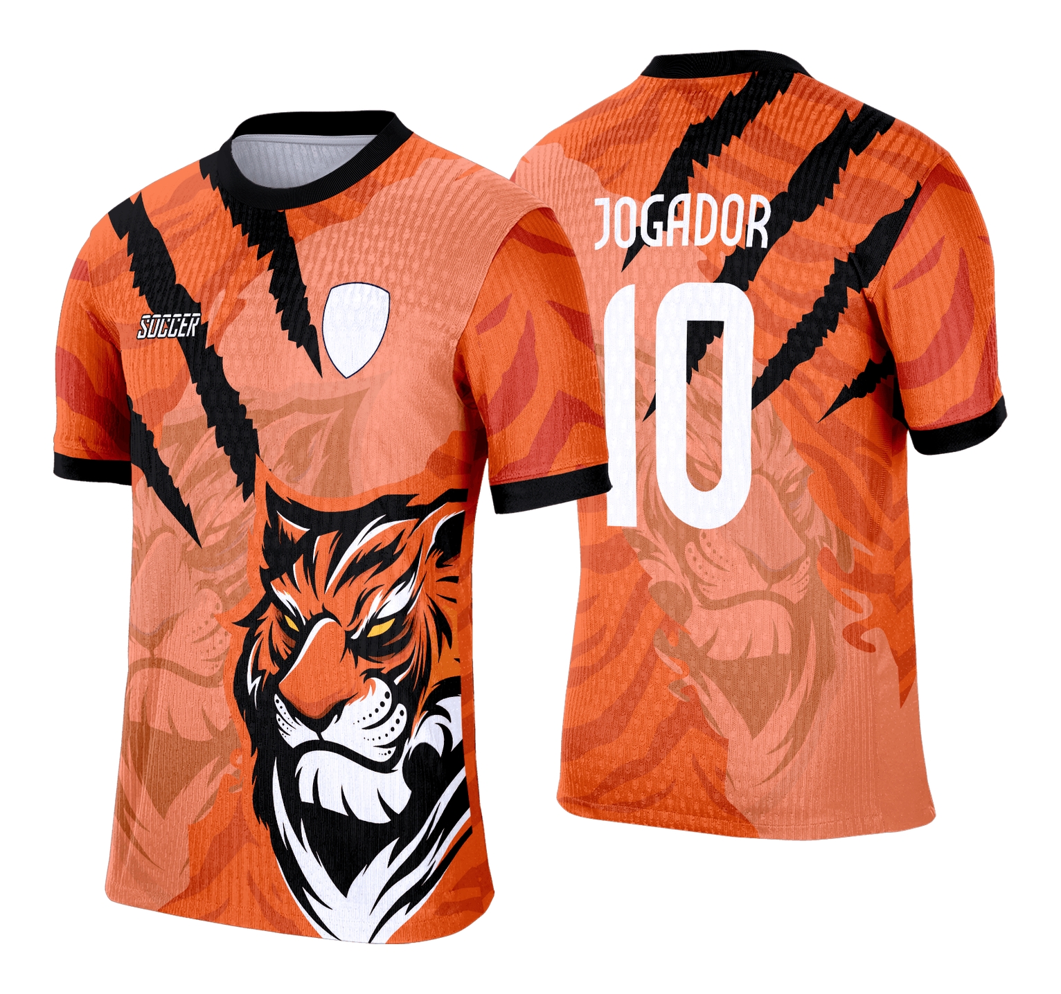 Camiseta unissex preta com logo no peito e estampa grande nas costas mostrando o tema Tigre do Interclasse Escolar 2025, design moderno e vibrante para estudantes.