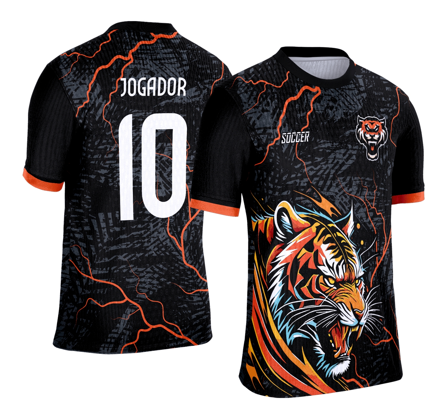 Camiseta unissex preta com logo no peito e estampa grande nas costas mostrando o tigre, símbolo do Interclasse Escolar 2025, perfeita para estudantes e fãs do evento.