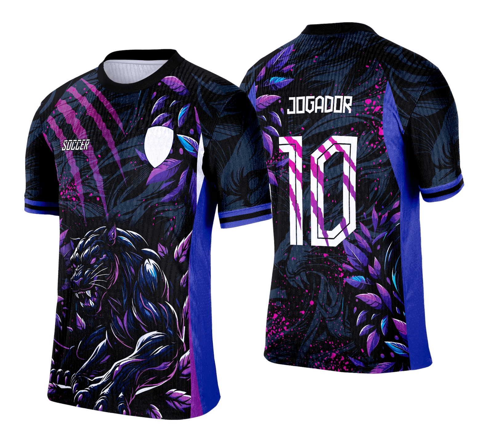 Camiseta unissex preta com logo no peito e estampa grande nas costas, tema Pantera Negra 2025, ideal para eventos interclasse e fãs, estilo moderno e vibrante.