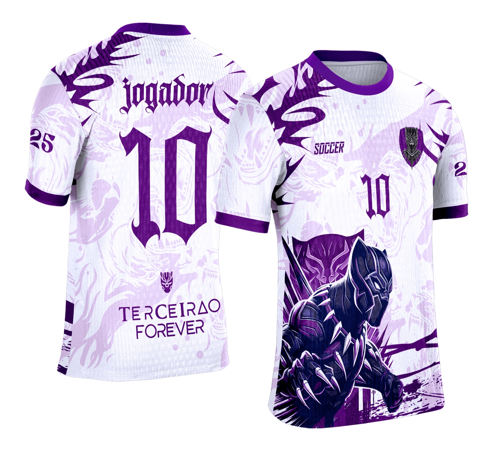 Camiseta unissex preta com logo no peito e estampa grande nas costas do tema Camisa Interclasse Pantera Negra 2025, ideal para eventos e uso casual.