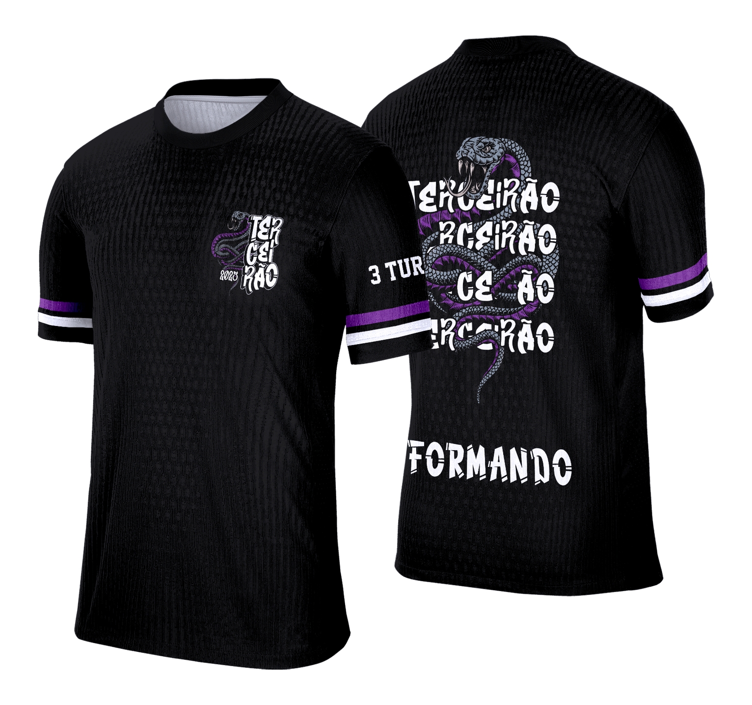 Camisa com logo no peito em destaque e estampa grande nas costas, apresentando uma cobra estilizada com traços modernos e marcantes, ideal para quem busca personalidade e identidade forte no visual.
