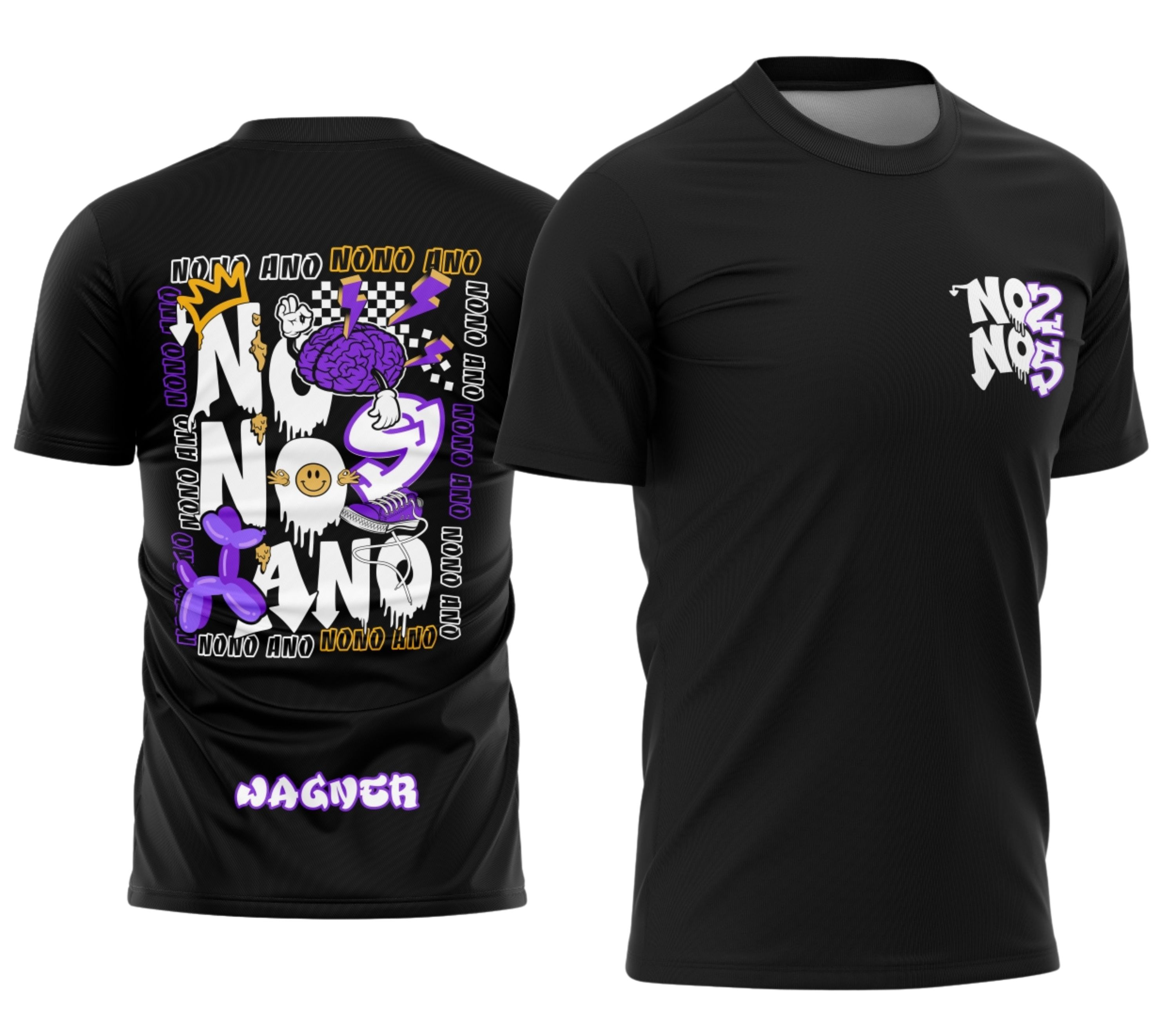 Foto da camiseta unissex preta com logo no peito e estampa grande nas costas do tema Camisa do Nono Ano Dog Bexiga, ideal para identificação de turma escolar e eventos.