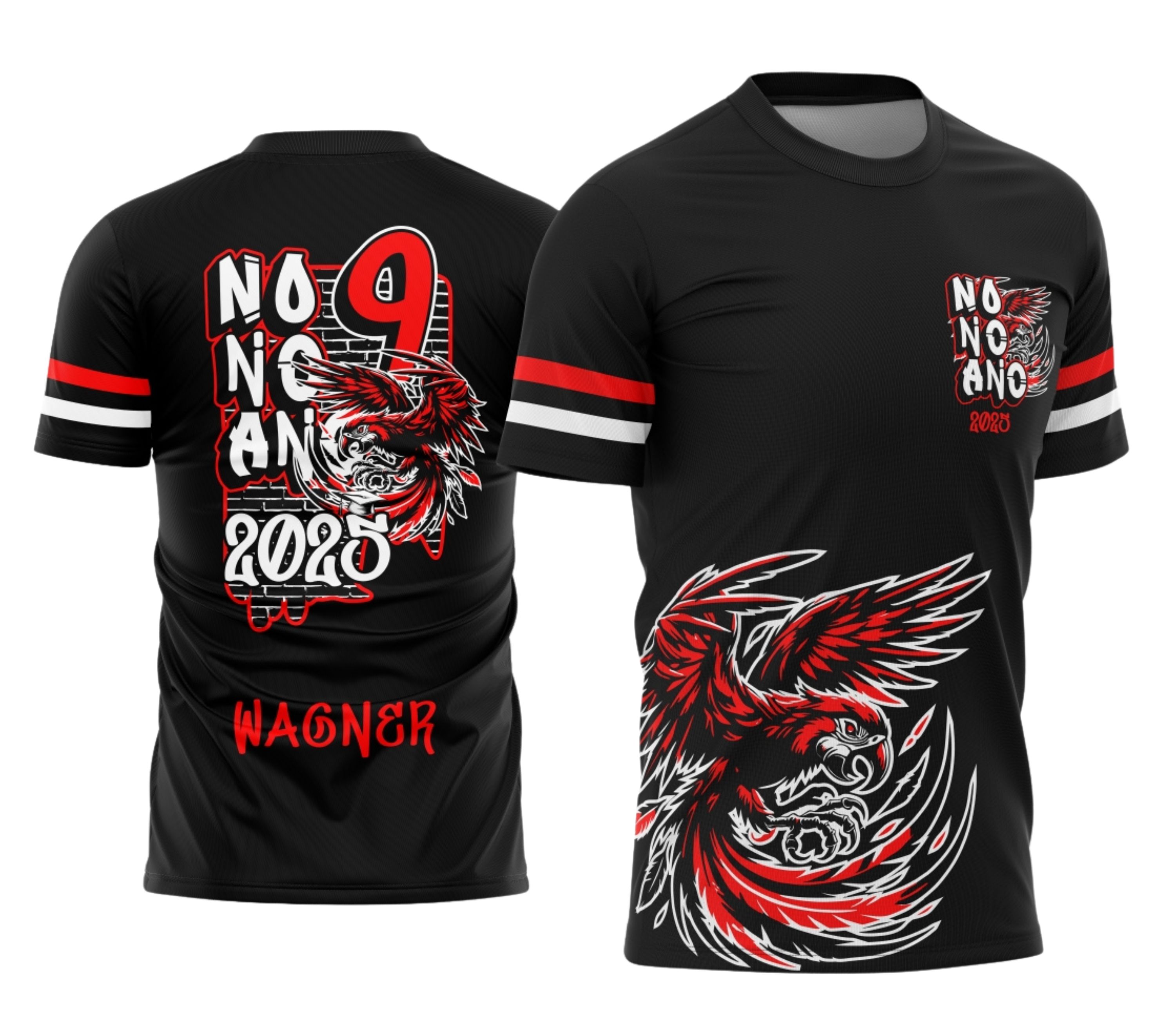 Camiseta preta unissex com logo no peito e estampa grande nas costas com tema Nono Ano Graffiti Arara, estilo urbano e vibrante, perfeita para mostrar atitude e identidade escolar.