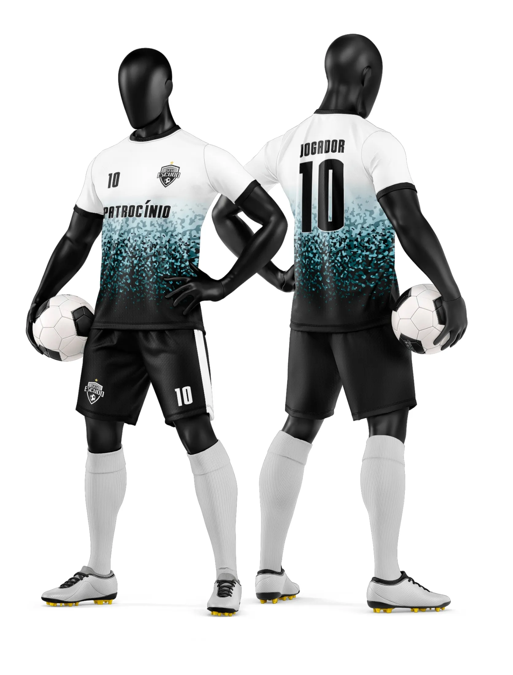 Camiseta unissex preta com logo no peito e estampa grande nas costas mostrando tema de time de futebol amador, ideal para partidas e torcidas locais.