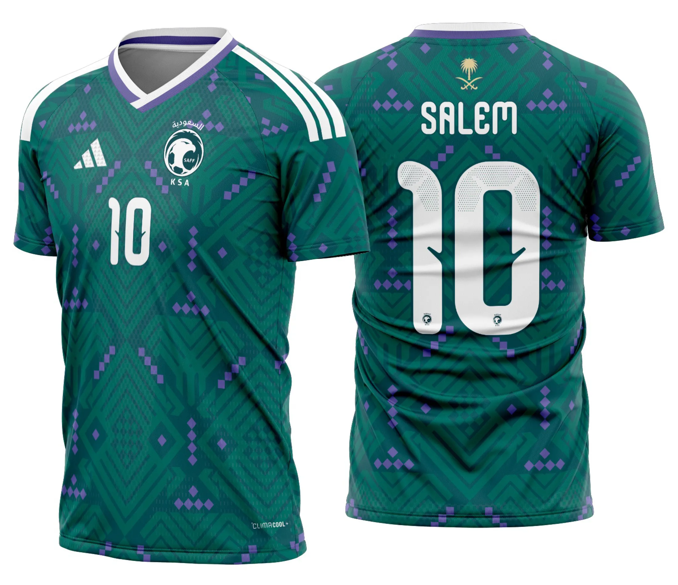 Camiseta unissex preta com logo no peito e estampa grande nas costas da Arábia Saudita titular Copa do Mundo 2026, perfeita para torcedores e fãs de futebol.