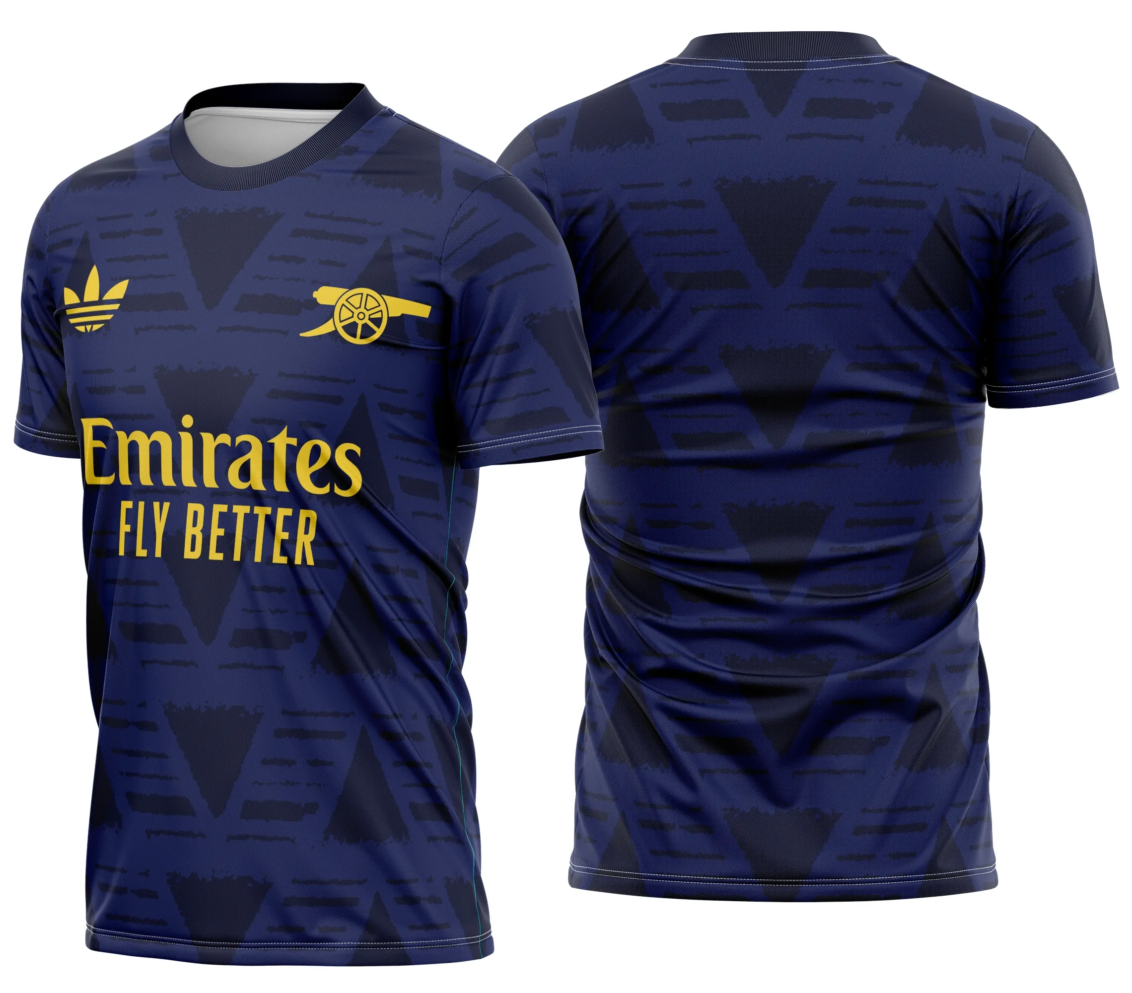 Camisa preta unissex com logo no peito e estampa grande nas costas, inspirada no Arsenal Uniforme Reserva 2026, perfeita para torcedores e fãs do futebol.