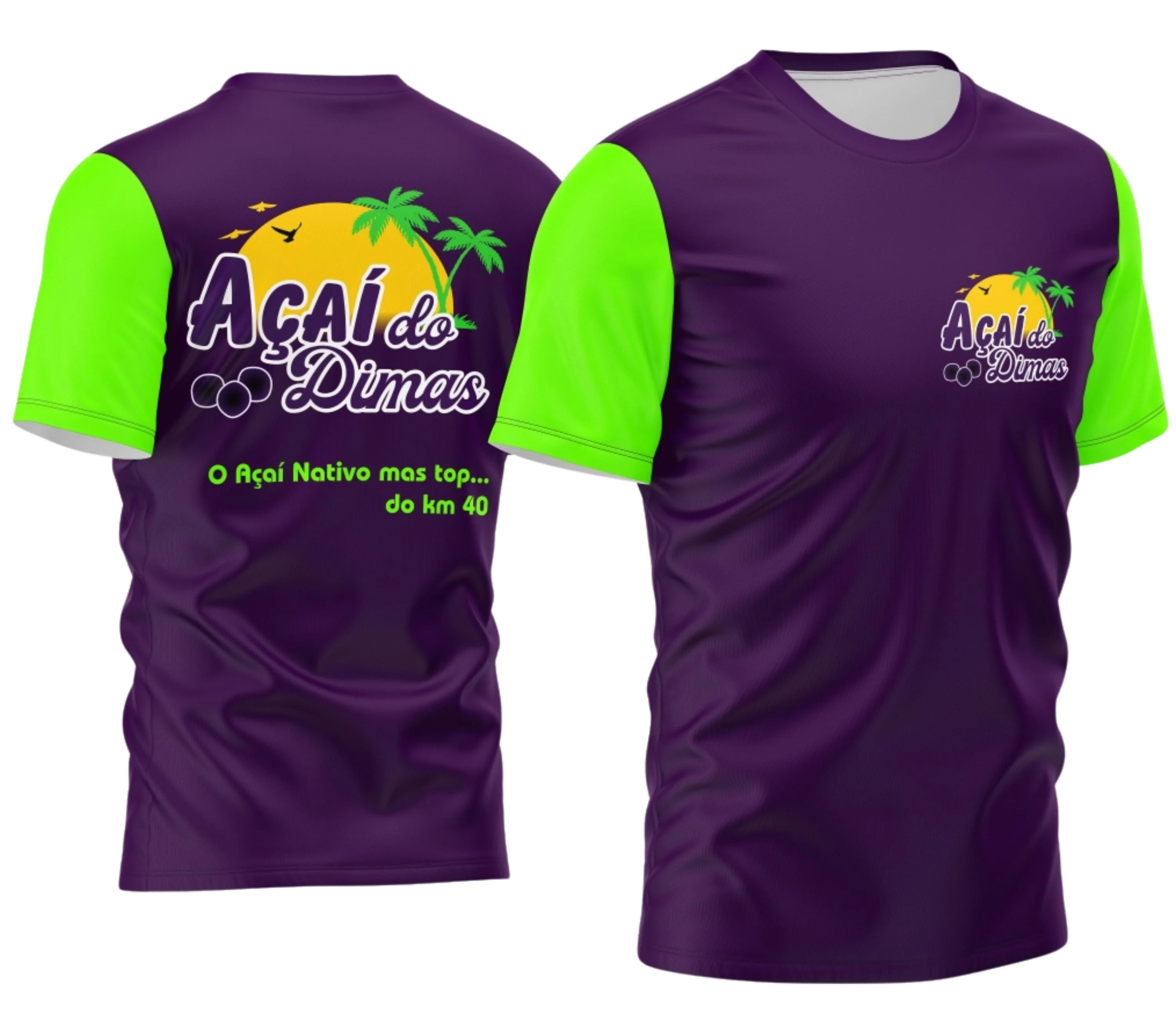 Camiseta unissex preta com logo no peito e estampa grande nas costas mostrando tema Açaí Profissão, visual moderno e descontraído para uso diário.