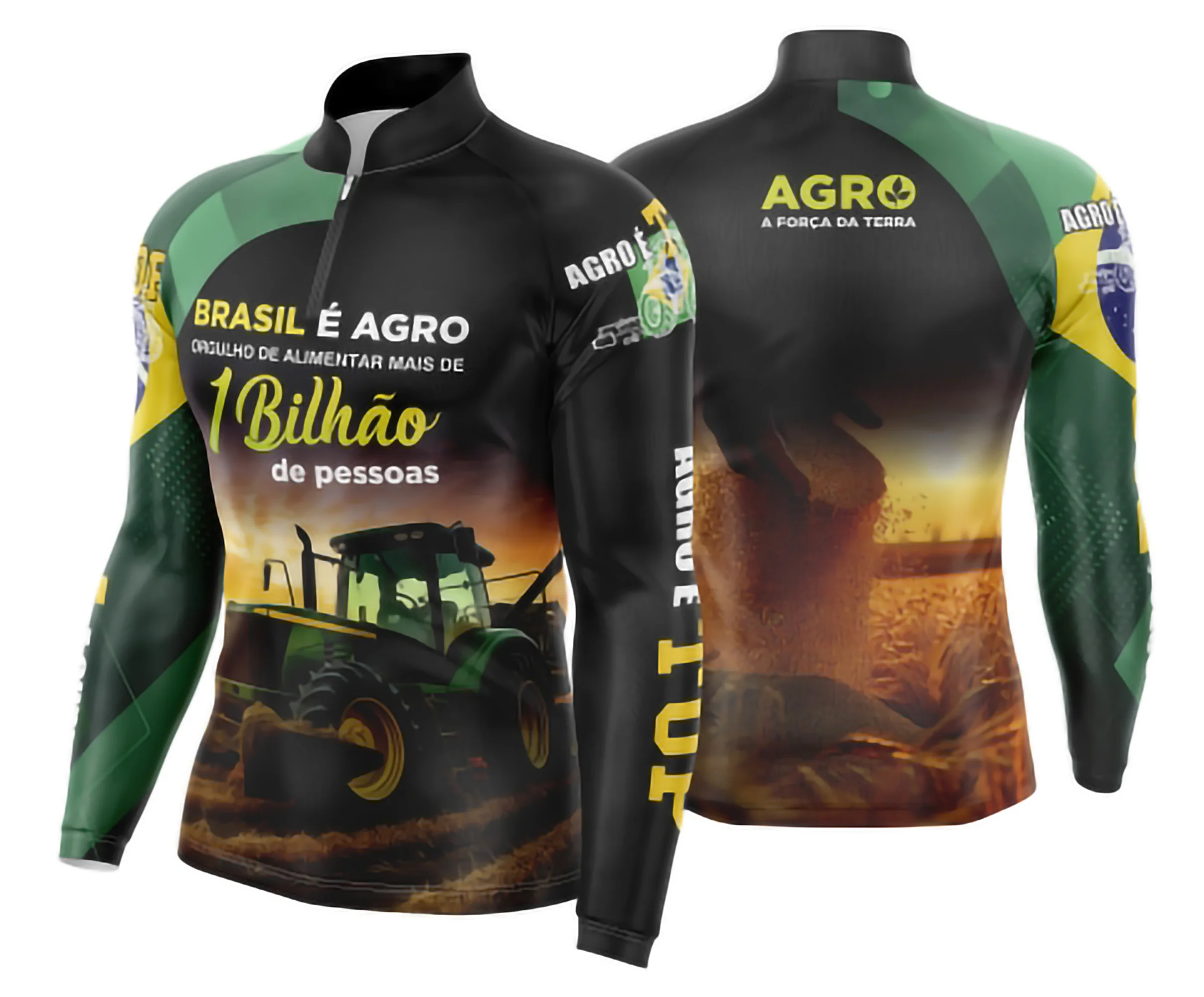 Camiseta unissex preta com logo no peito e estampa grande nas costas destacando o tema Agro Brasil e Agro, ideal para quem valoriza o estilo rural e conforto no dia a dia.