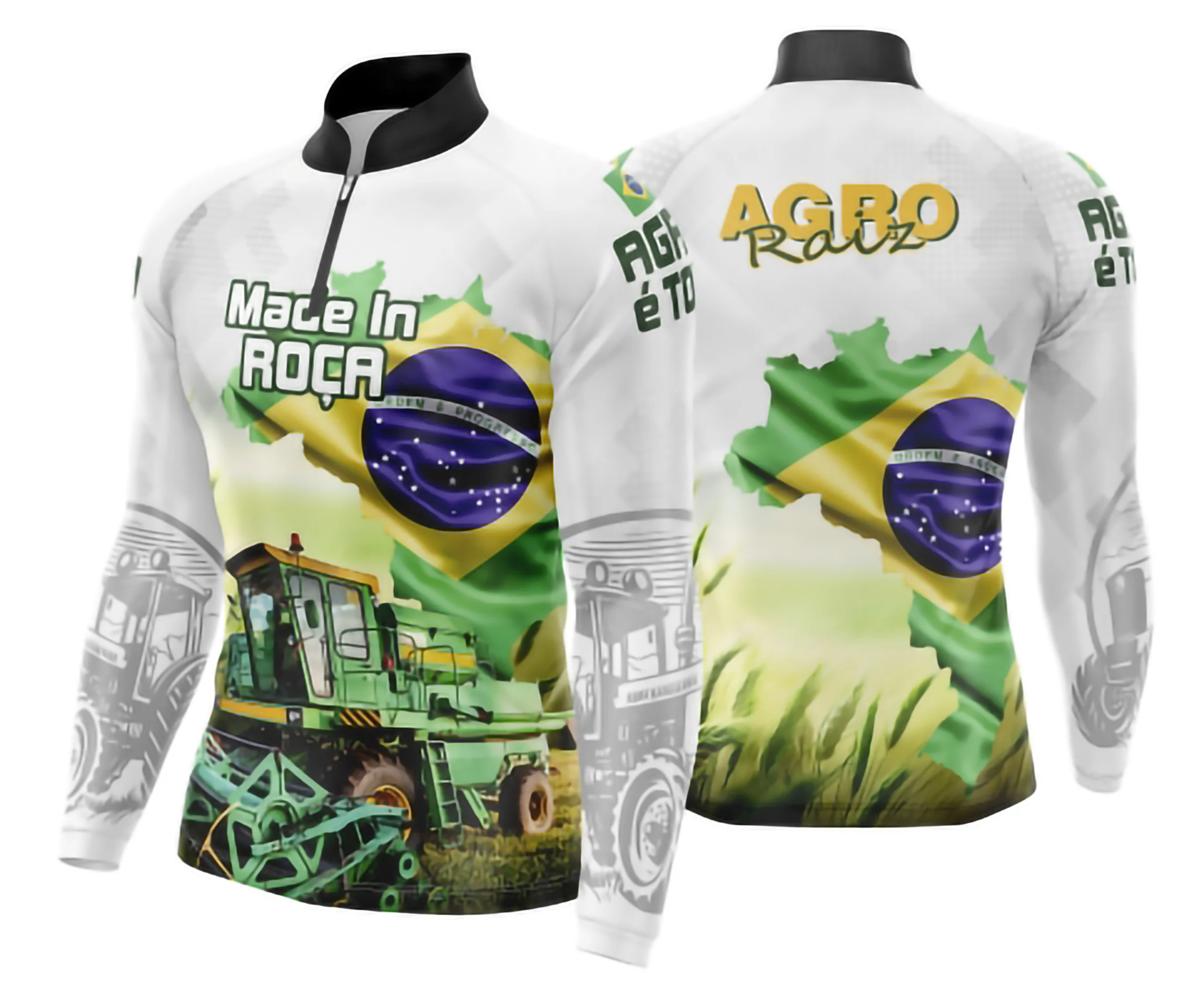 Camiseta unissex preta com logo no peito e estampa grande nas costas mostrando Agro Brasil e Agro, ideal para apaixonados pelo campo e agricultura.