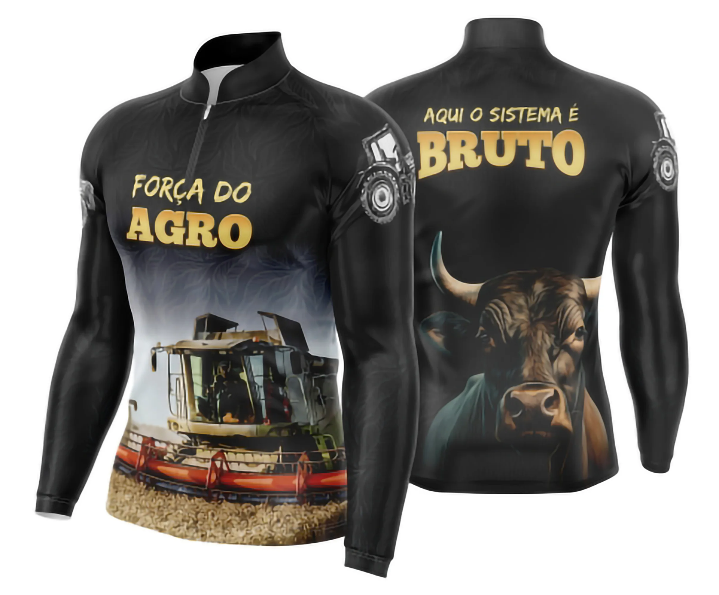 Camiseta unissex preta com logo no peito e estampa grande nas costas com tema Agro Brasil e Agro, perfeita para quem ama o campo e a agricultura