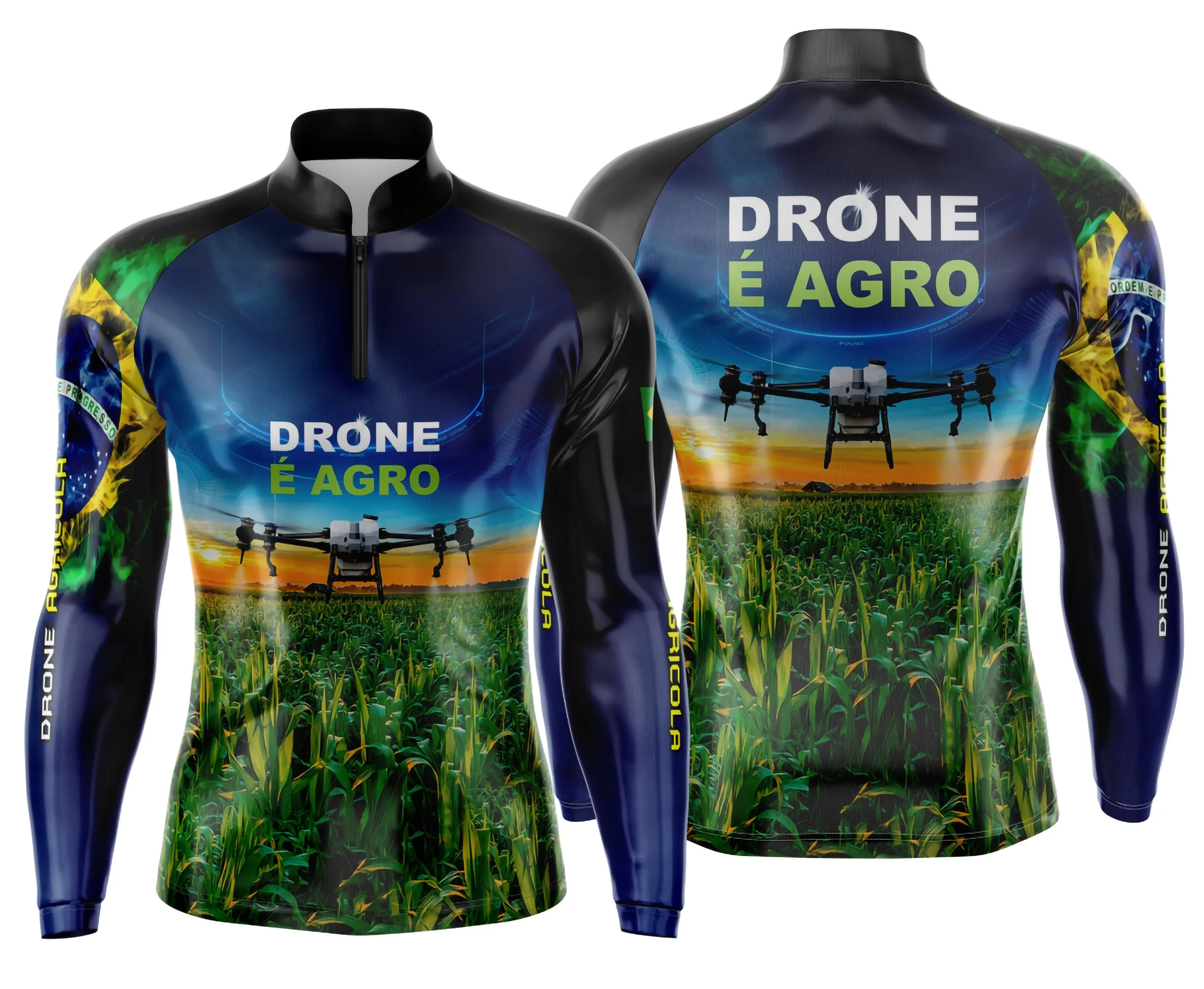 Camiseta unissex preta com logo no peito e estampa grande nas costas com tema Agro Mod 0036, ideal para quem busca estilo rural e moderno