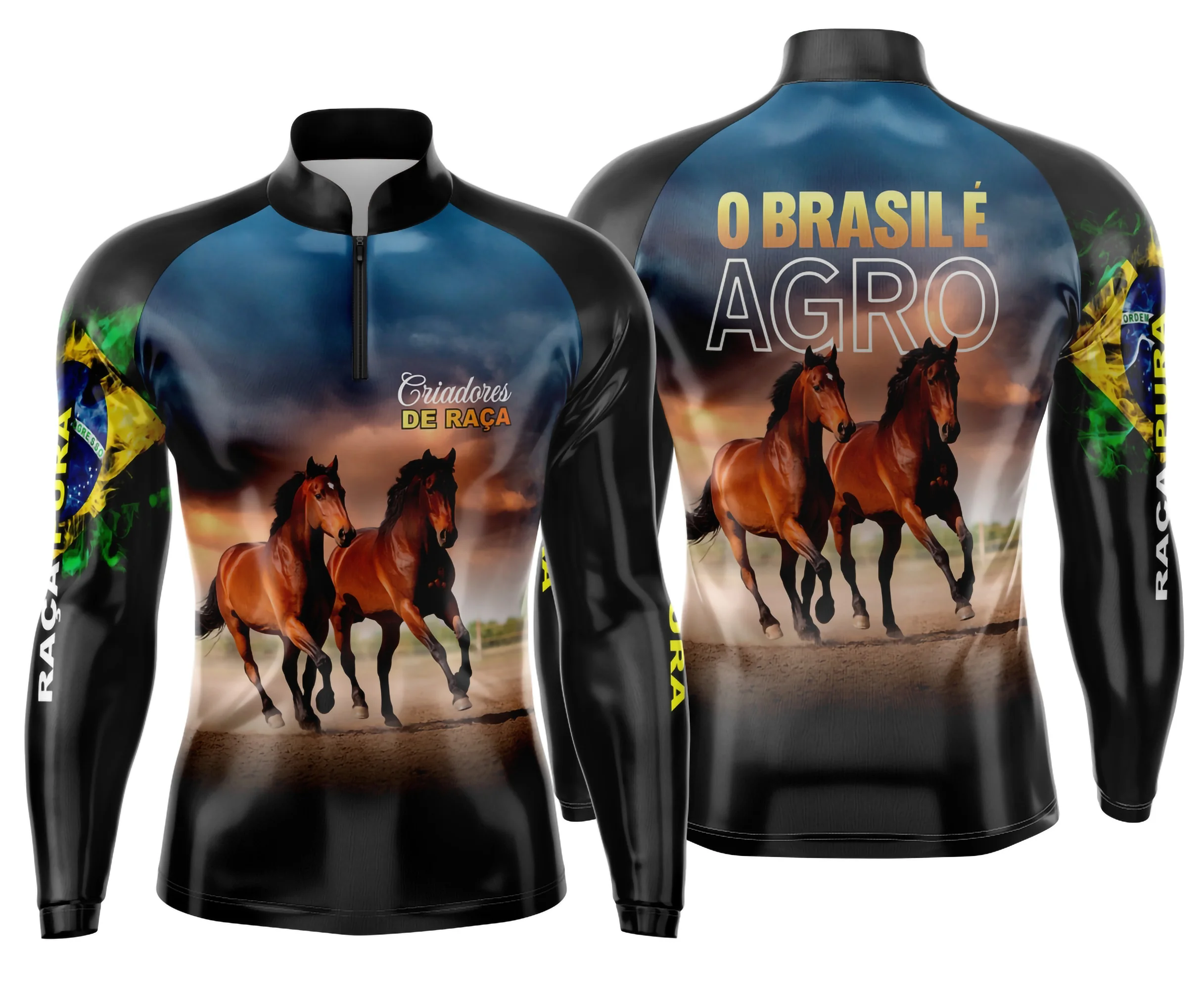 Camiseta unissex preta com logo no peito e estampa grande nas costas remetendo ao tema Agro Mod 0046, destacando estilo rural e conforto para o dia a dia.