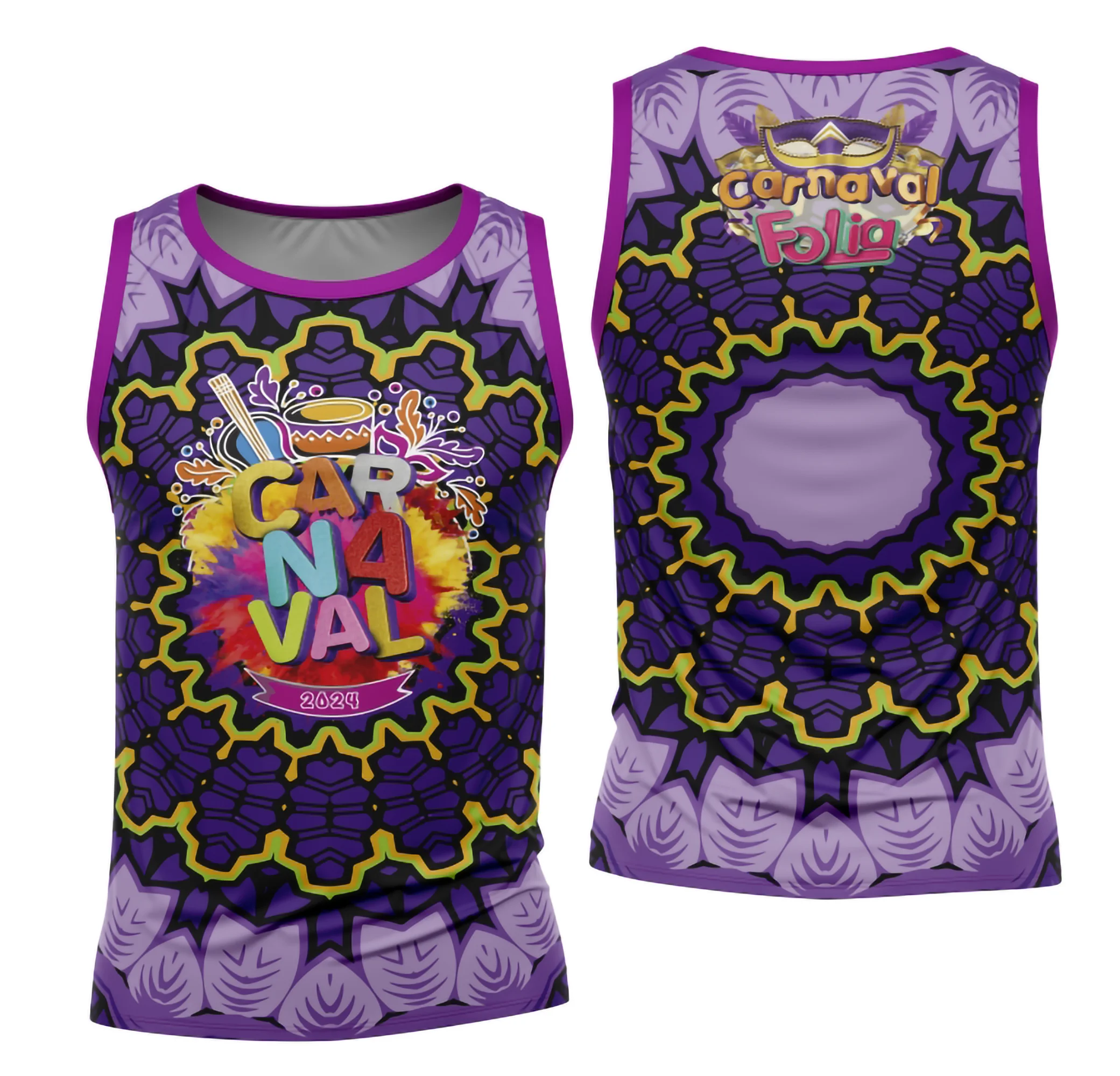 Camiseta unissex branca com logo no peito e estampa grande nas costas do Bloco Abadá para Carnaval 2026, mostrando design vibrante e moderno para festa.