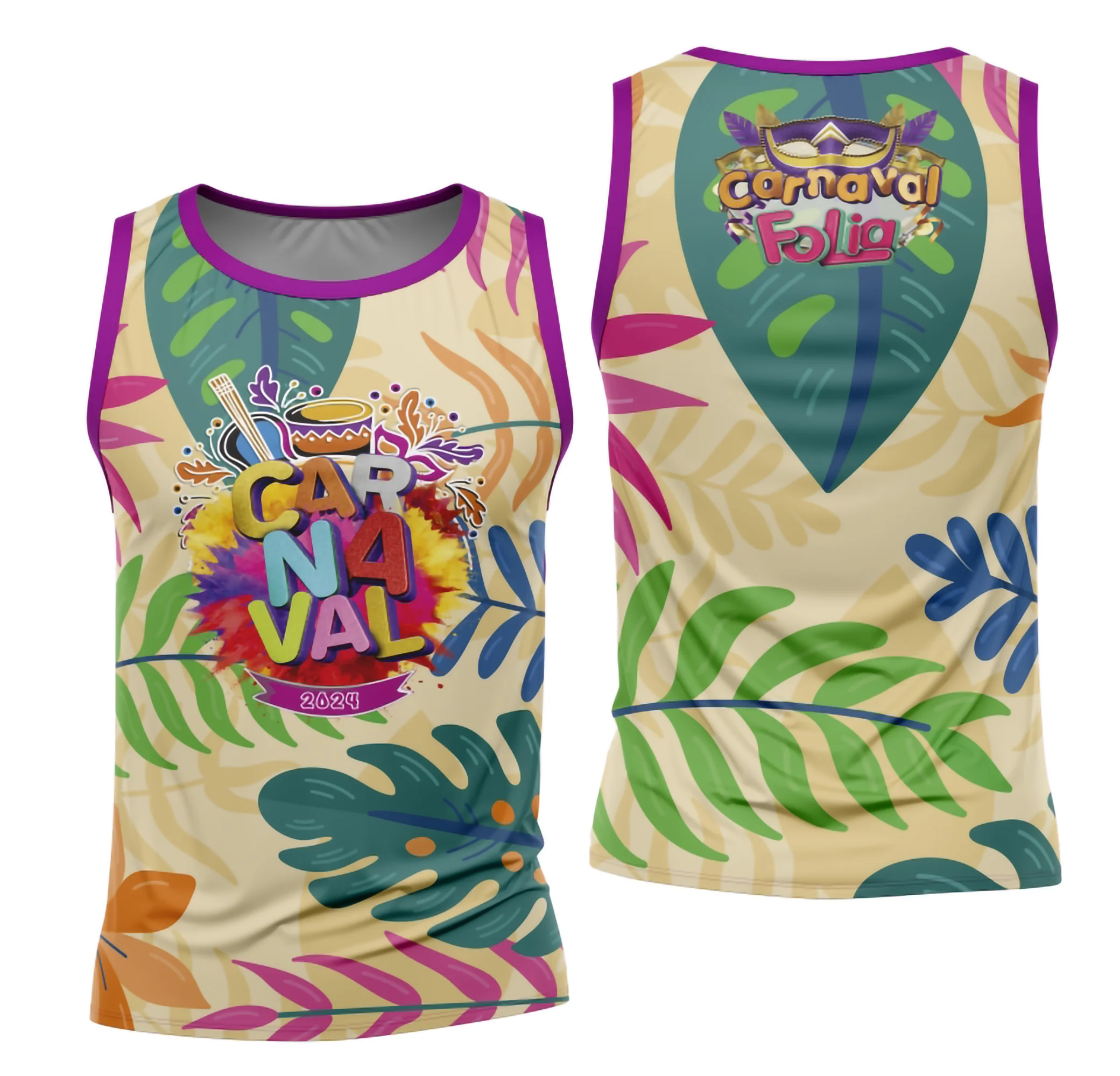 Camiseta unissex branca com logo no peito e estampa grande nas costas destacando o tema Bloco Abadá Sublimação Carnaval 2026, ideal para festa e folia.