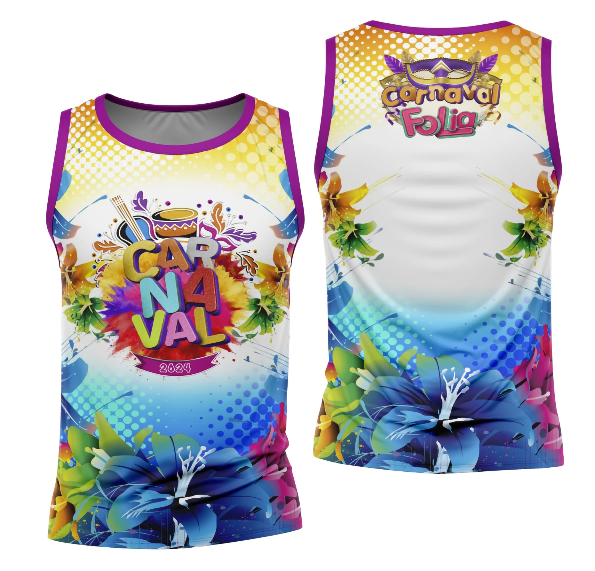 Camiseta unissex branca com logo no peito e estampa grande nas costas, inspirada no Bloco Abadá Sublimação Carnaval 2026, perfeita para festas e eventos animados.