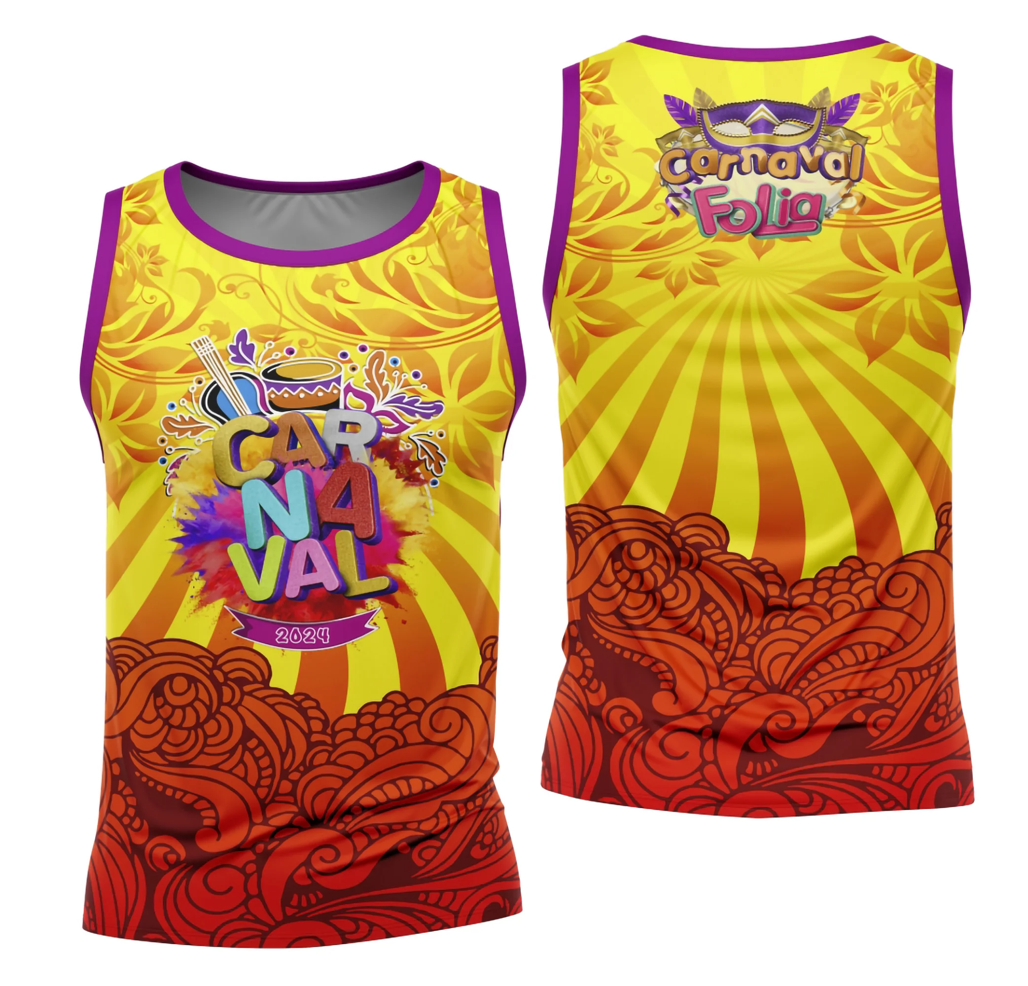 Camiseta unissex com cor base branca, logo no peito e estampa grande nas costas com tema Bloco Abadá Sublimação para Carnaval 2026, ideal para festa e folia.