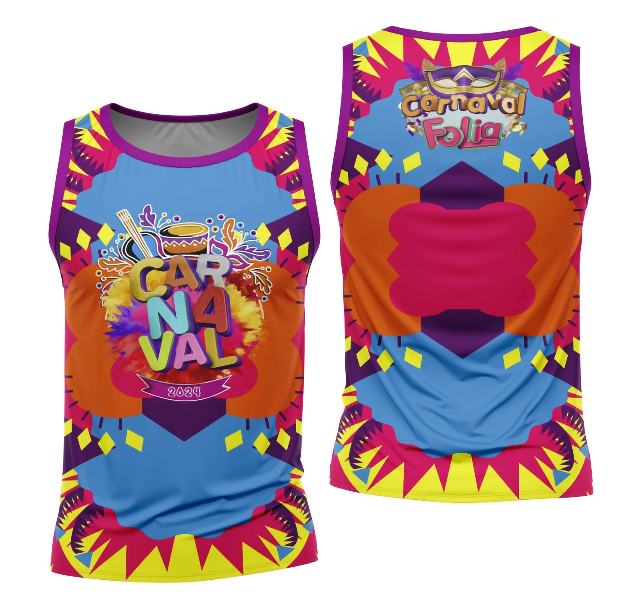 Camiseta unissex preta com logo no peito e estampa grande nas costas em estilo Bloco Abadá para o Carnaval 2026, modelo 128, ideal para festa e folia com cores vibrantes.