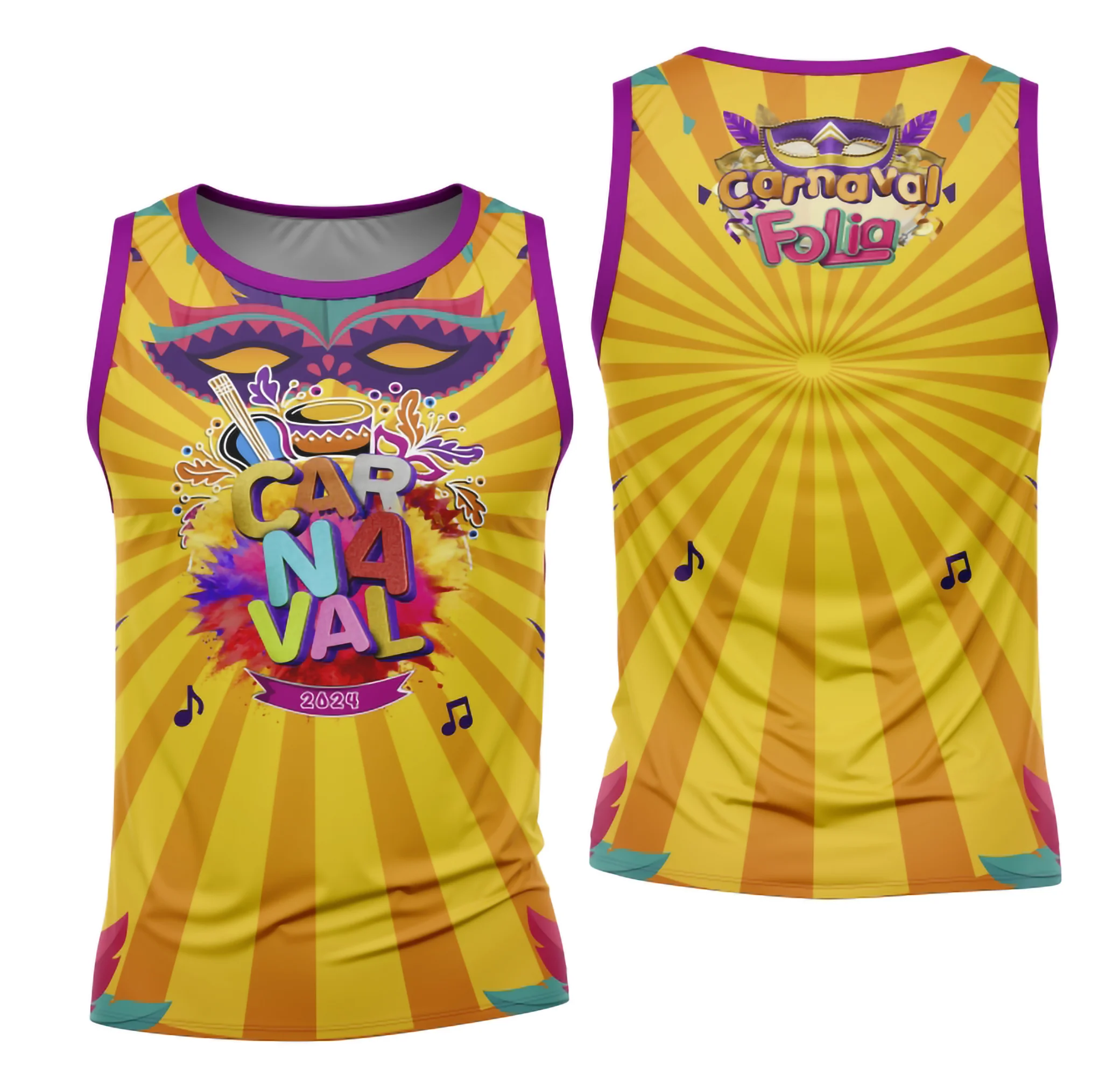 Camiseta unissex preta com logo no peito e estampa grande nas costas, tema Bloco Abadá Sublimação Carnaval 2026, design vibrante e moderno para festa e blocos de rua.