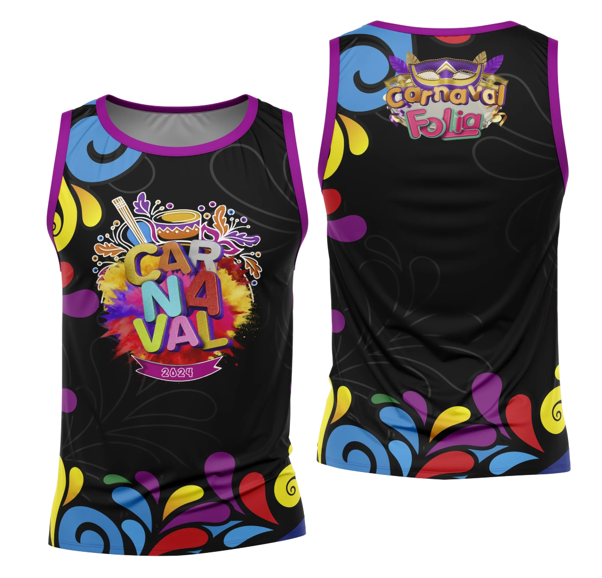 Camiseta unissex branca com logo no peito e estampa grande nas costas temática do Bloco Abadá para o Carnaval 2026, design moderno e colorido, ideal para celebras com estilo e conforto.