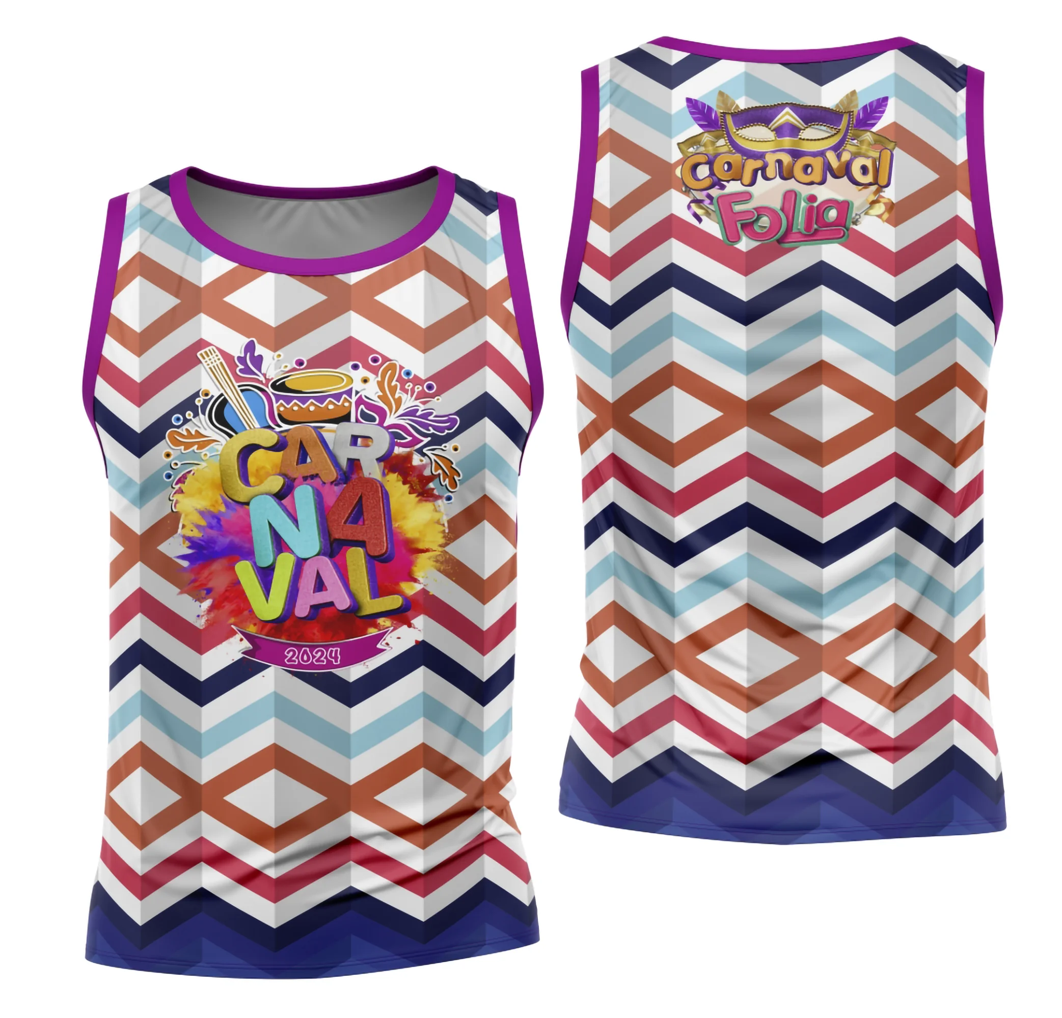 Foto de camiseta unissex branca com logo no peito e estampa grande nas costas celebrando o Bloco Abadá com tema Carnaval 2026, destacando design vibrante e moderno para folia.