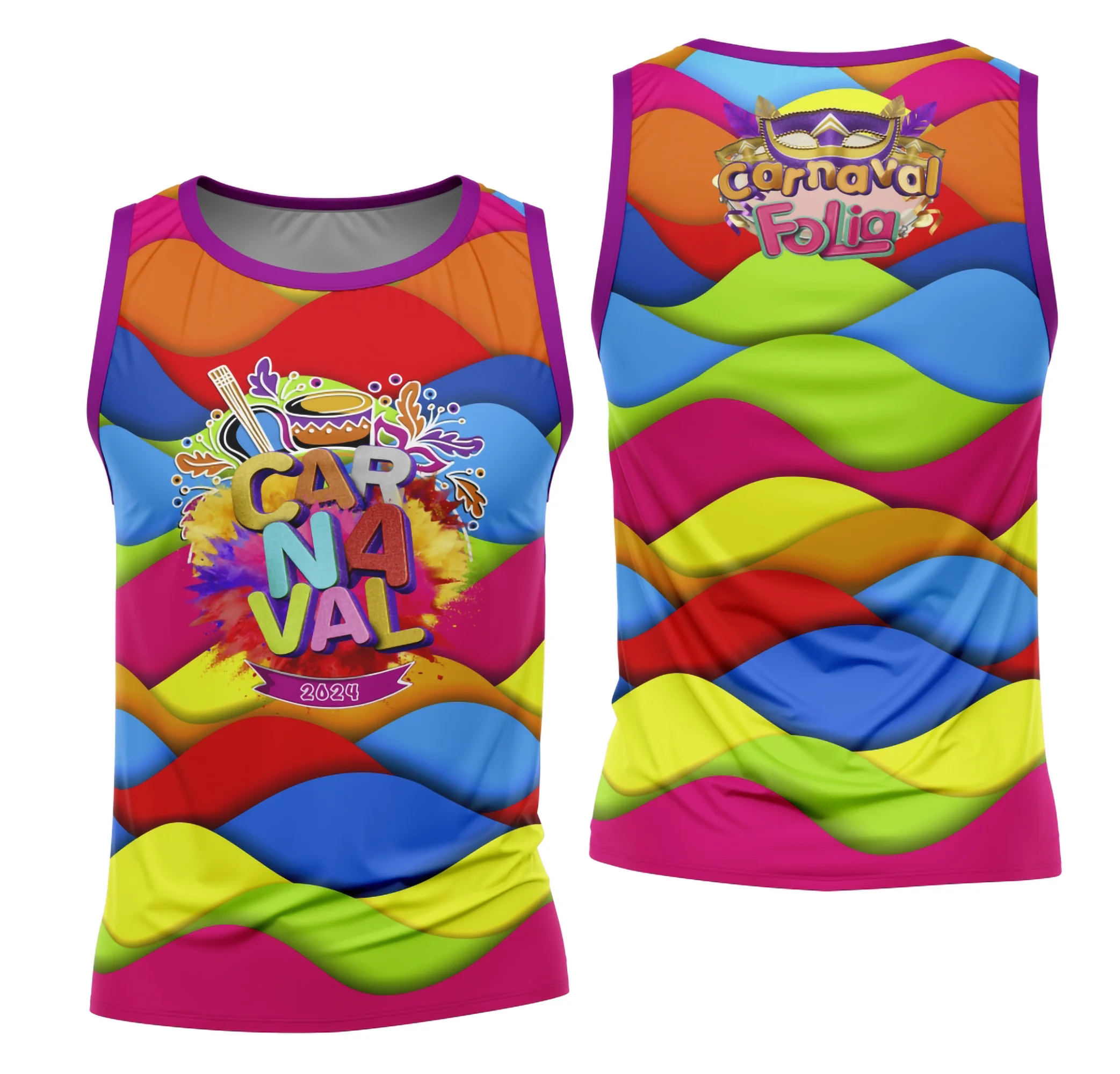 Camiseta unissex branca com logo no peito e estampa grande nas costas do Bloco Abadá Sublimação Carnaval 2026 Modelo 32, perfeita para foliões vibrantes e animados.