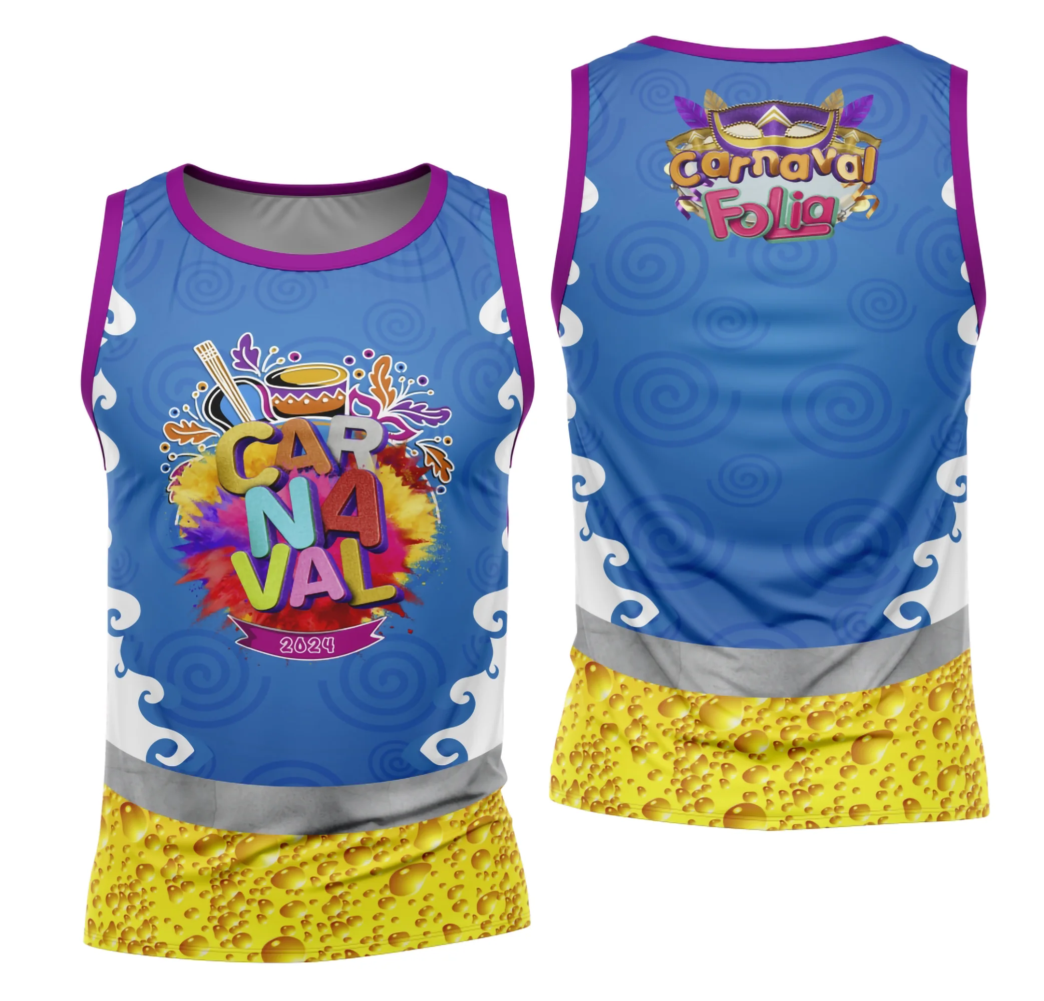 Camiseta unissex branca com logo no peito e estampa grande nas costas inspirada no Bloco Abadá para o Carnaval 2026, modelo 36, perfeita para festa e folia.