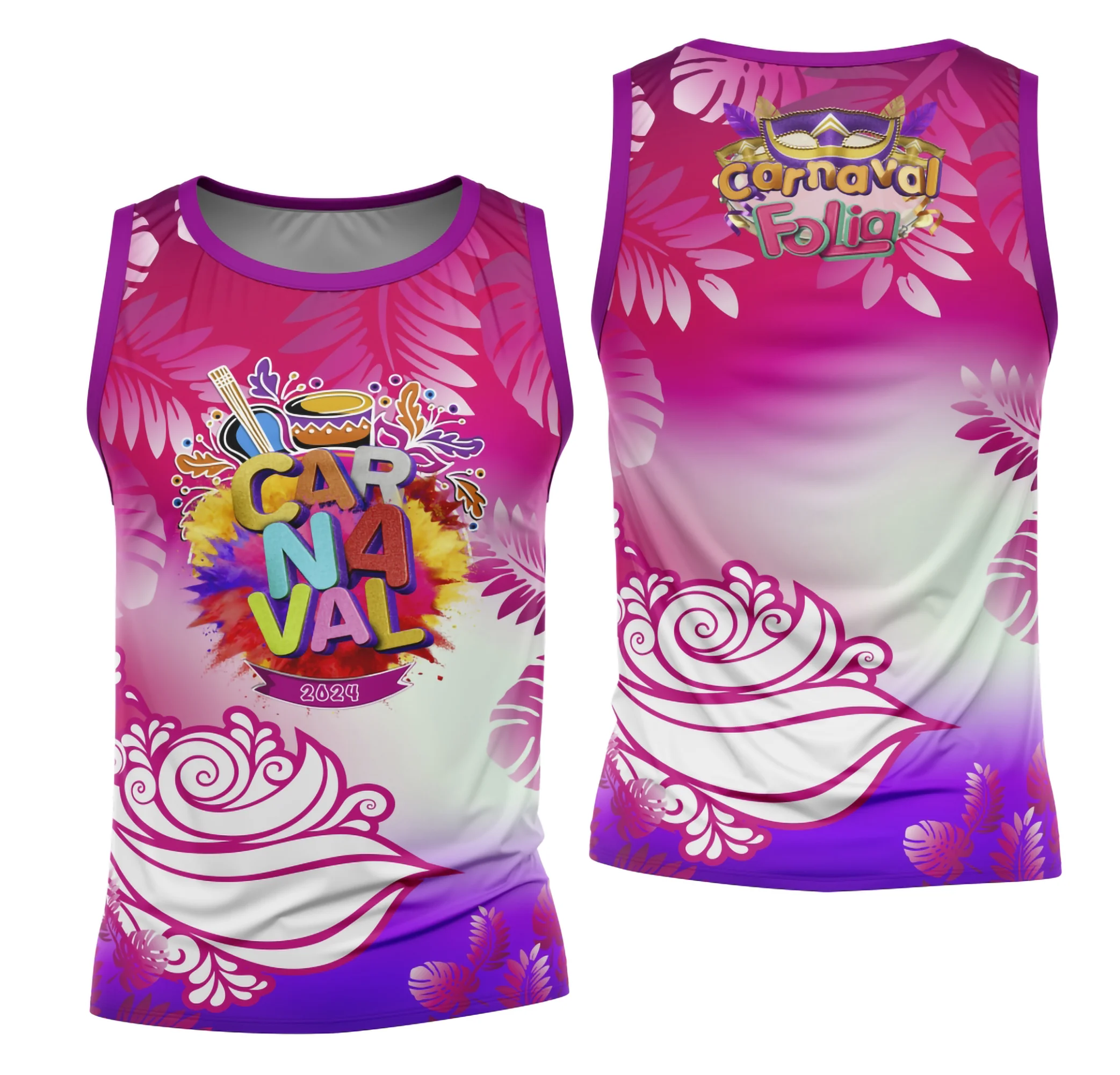 Camiseta unissex branca com logo no peito e estampa grande nas costas do Bloco Abadá do Carnaval 2026, design vibrante para folia e conforto no evento.