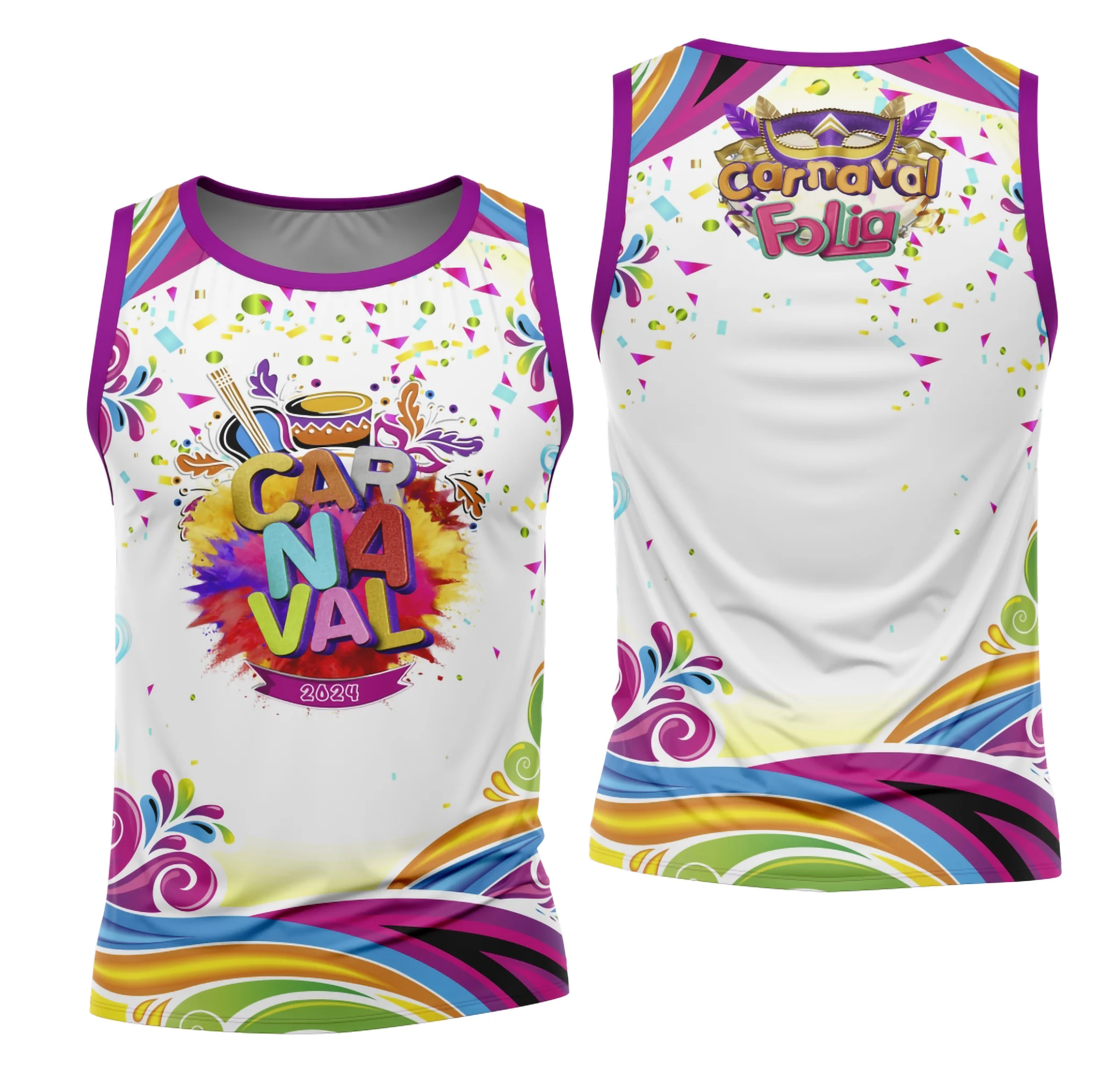 Camiseta unissex branca com logo no peito e estampa grande nas costas do Bloco Abadá Carnaval 2026 Modelo 40, pronta para o carnaval com cores vibrantes e design exclusivo.