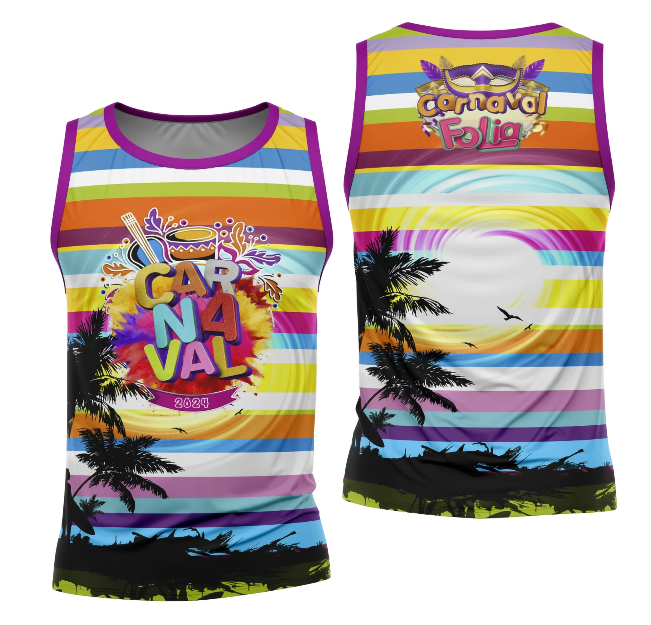 Camiseta unissex branca com logo no peito e estampa grande nas costas, tema Bloco Abadá Sublimação Carnaval 2026, estilo moderno e vibrante para festa e folia.