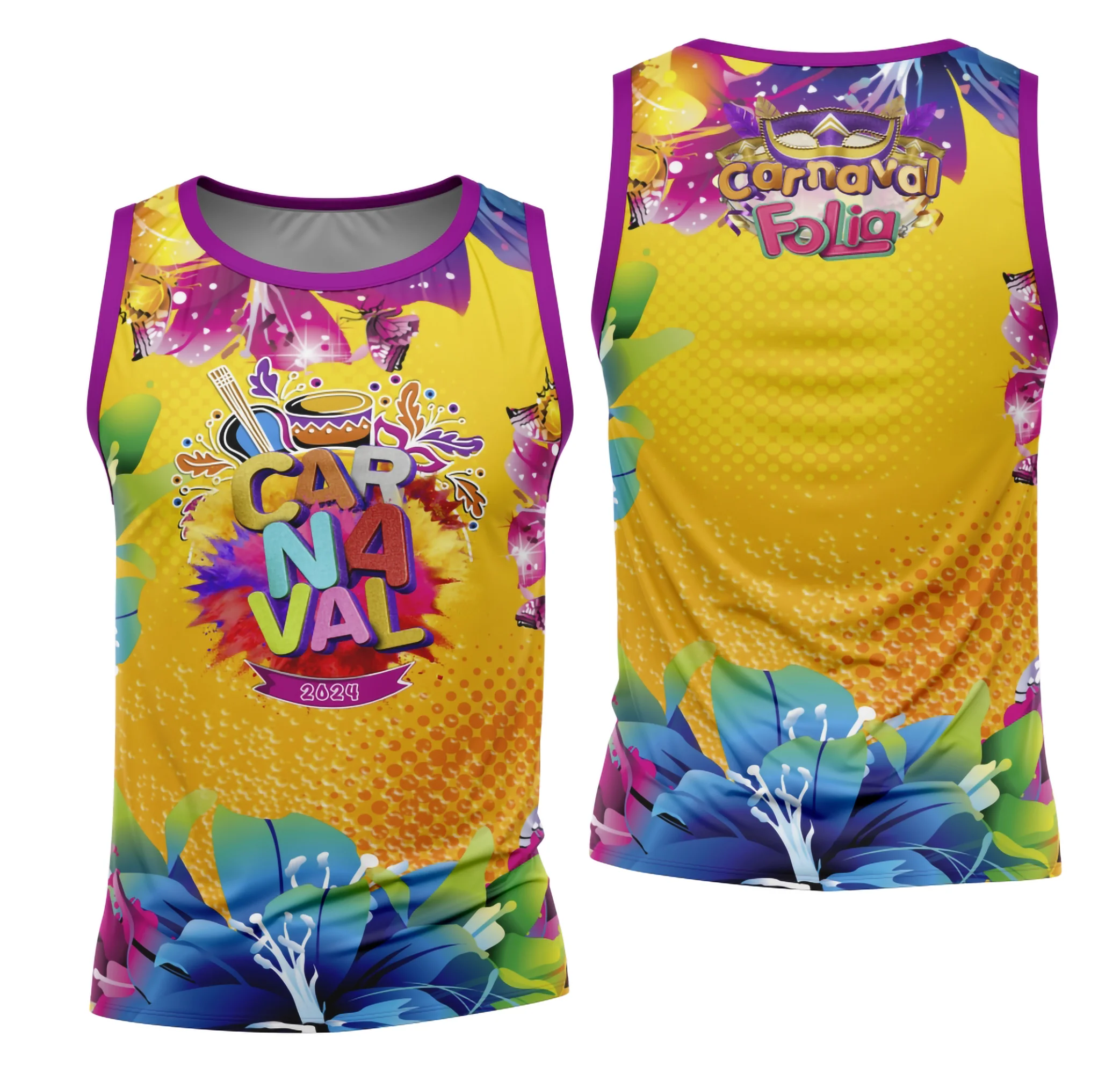 Camiseta unissex branca com logo no peito e estampa grande nas costas do Bloco Abadá Carnaval 2026, ideal para curtir a festa com estilo e conforto.