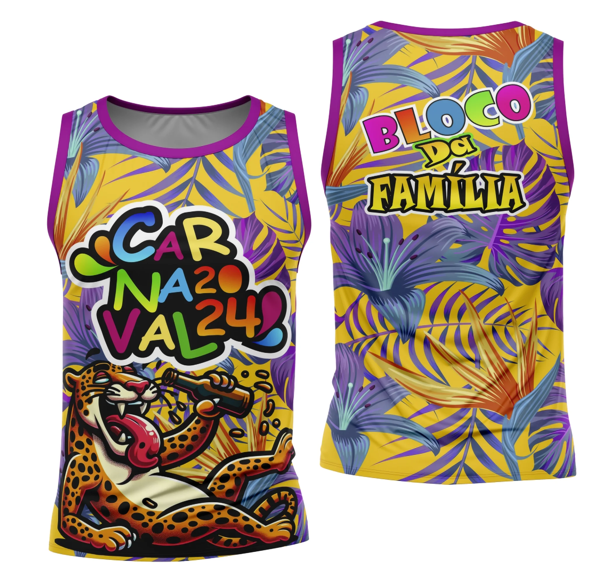 Camiseta unissex branca com logo no peito e estampa grande nas costas do Bloco Abadá Carnaval 2026 Modelo 68, perfeita para festas e celebrações carnavalescas.