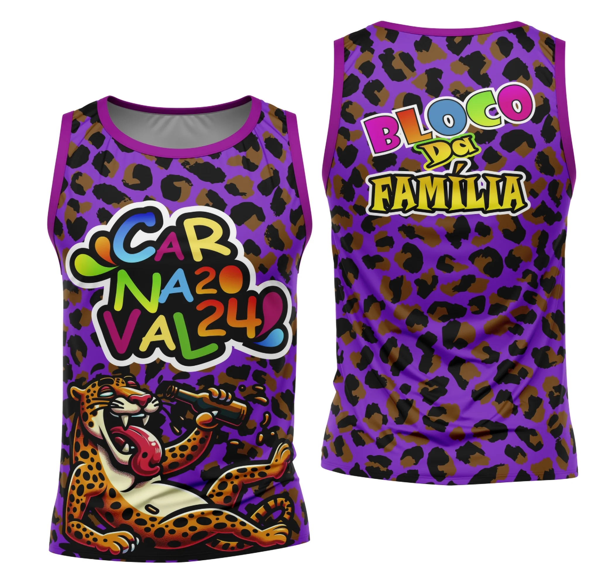 Camiseta unissex branca com logo no peito e estampa grande nas costas do Bloco Abadá Sublimação Carnaval 2026 Modelo 71, ideal para festas e eventos carnavalescos