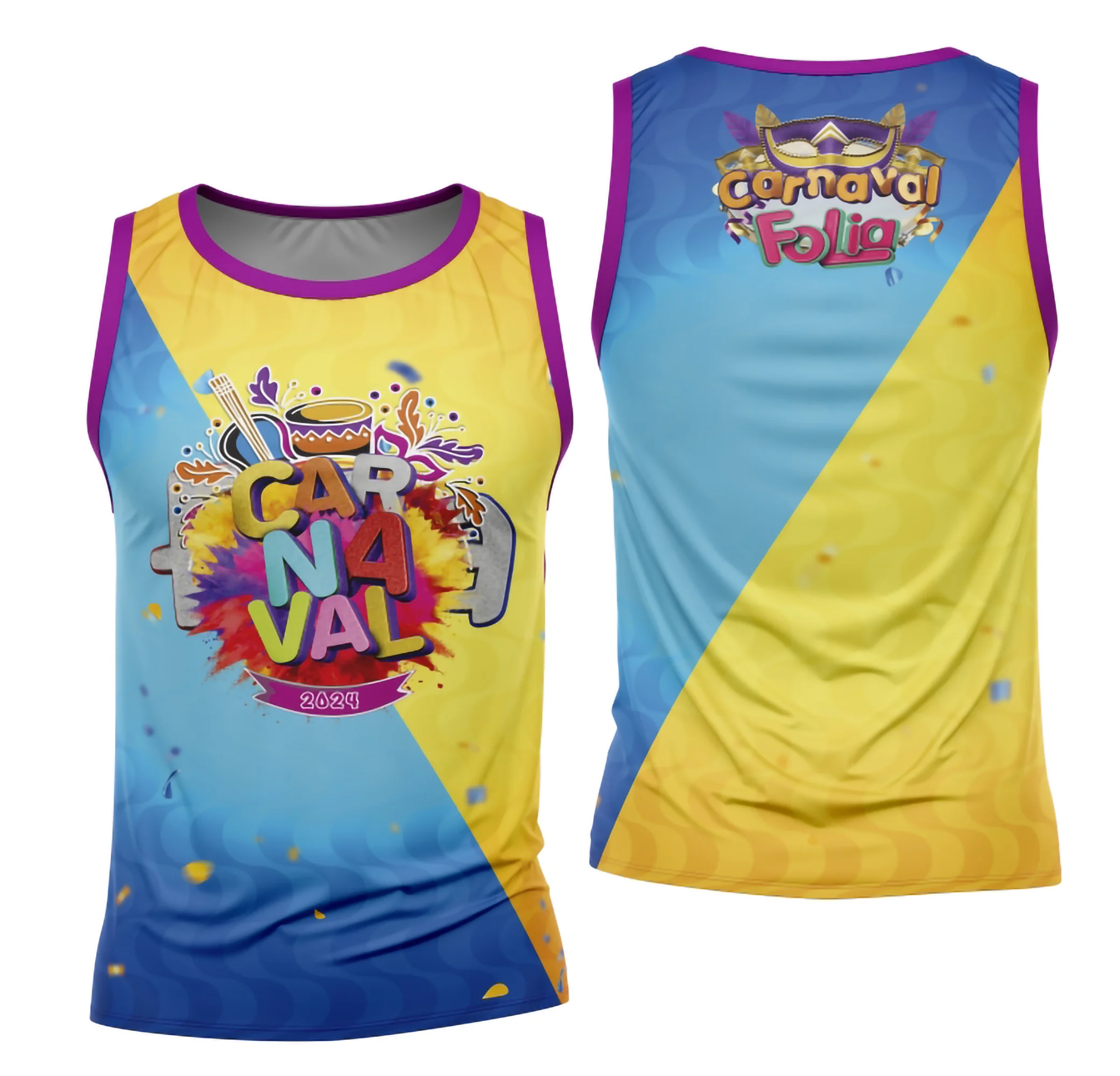 Camiseta unissex branca com logo no peito e estampa grande nas costas do Bloco Abadá do Carnaval 2026, modelo 89, ideal para festas e eventos com estilo vibrante e colorido.