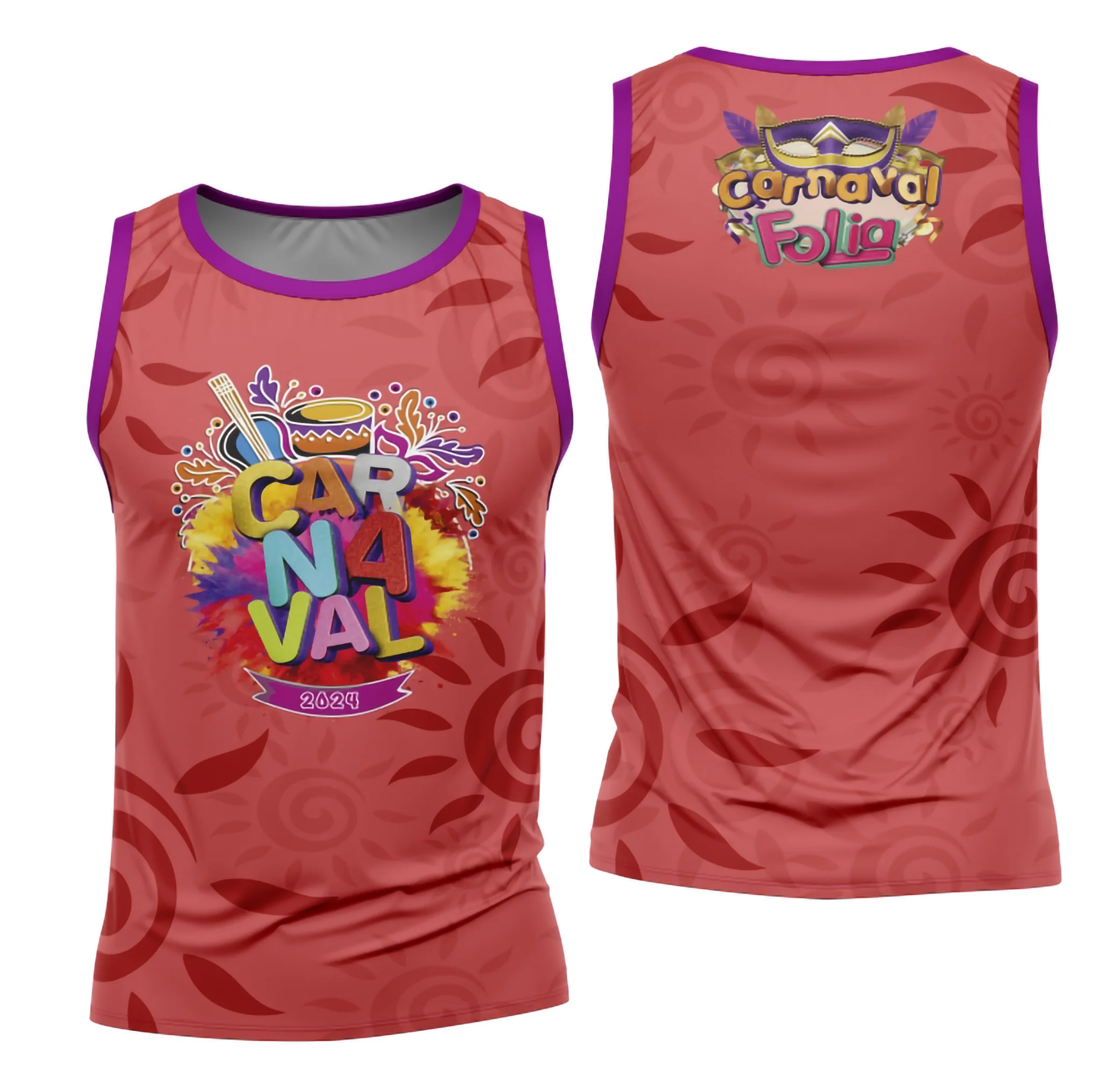 Camiseta unissex branca com logo no peito e estampa grande nas costas do Bloco Abadá, sublimada especialmente para o Carnaval 2026, vibrante e cheia de cor, ideal para folião.