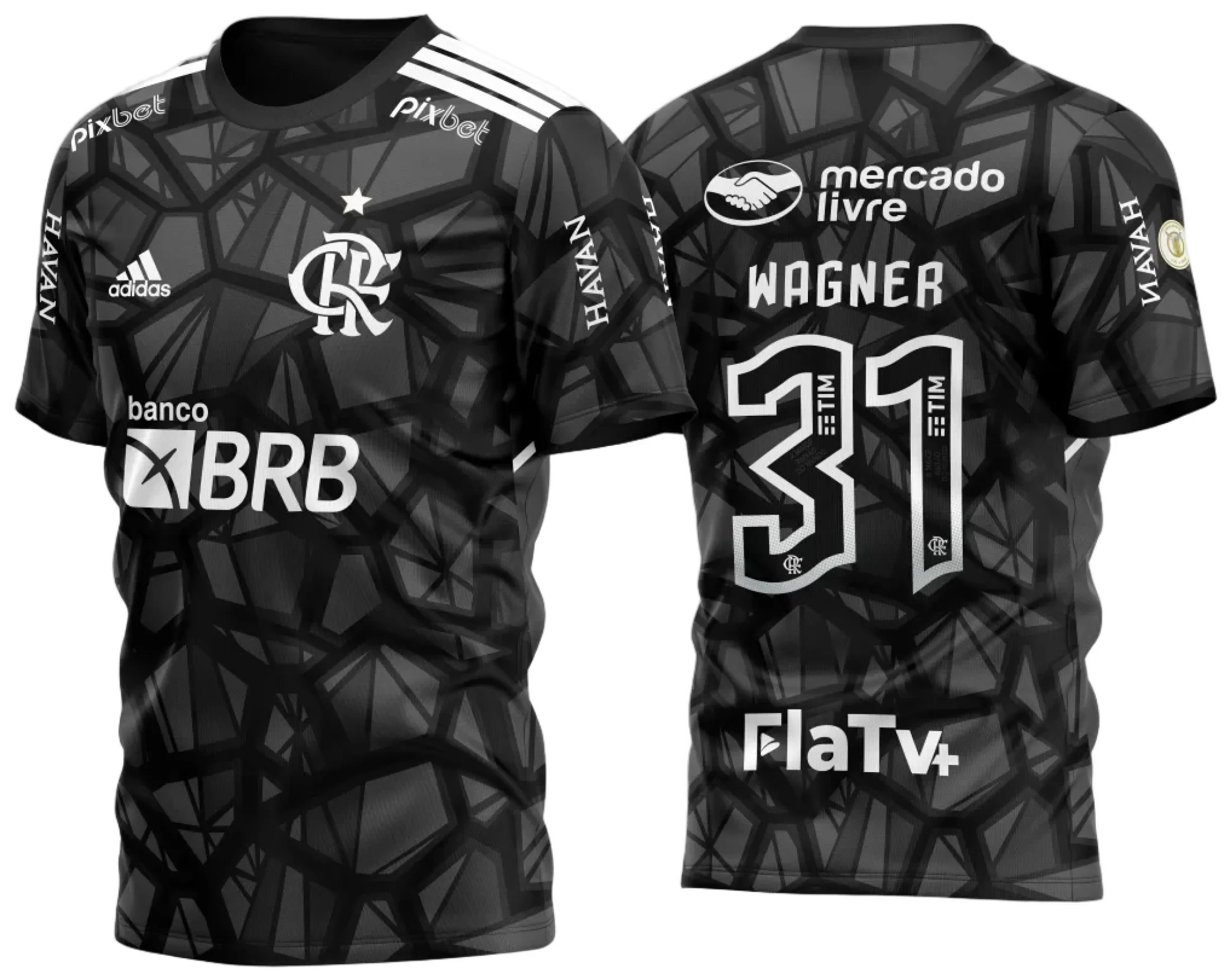 Camisa preta unissex com logo no peito e estampa grande nas costas do Flamengo titular goleiro 2022 2023, camiseta de alta qualidade para torcedores.