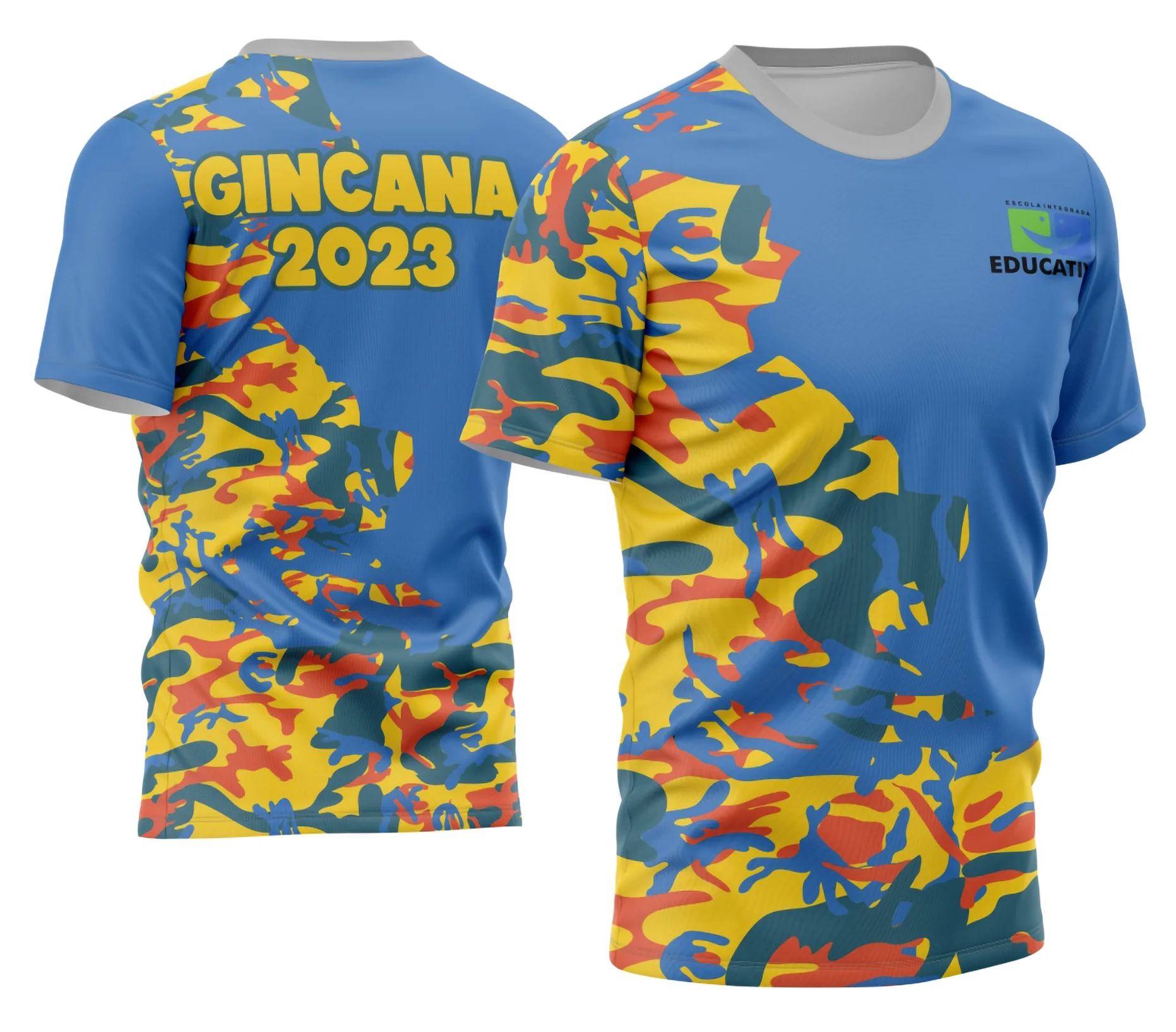 Camiseta unissex branca com logo no peito e estampa grande nas costas, temática para professora, ideal para uso casual ou profissional, confeccionada em tecido confortável e resistente.