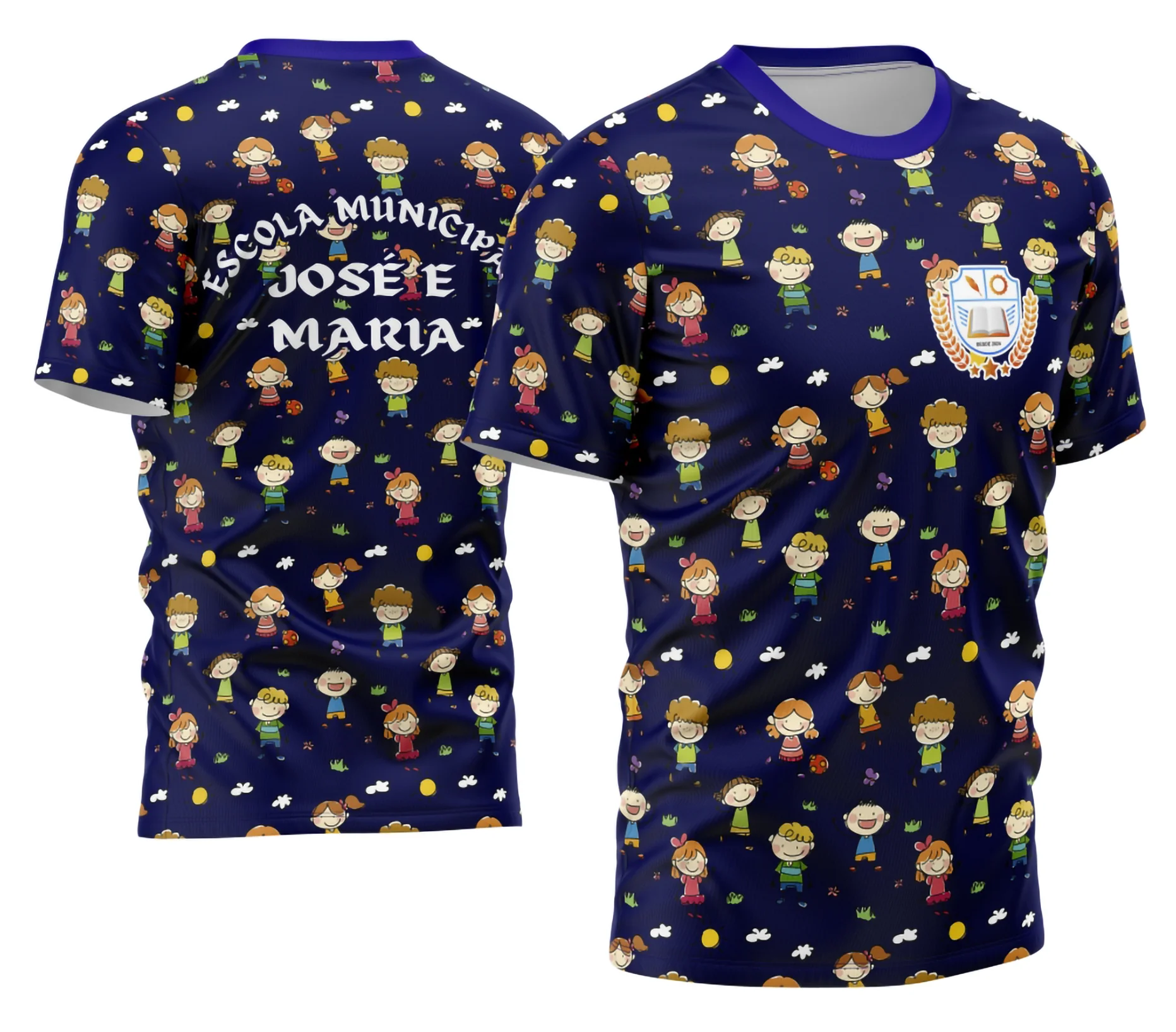 Camiseta unissex branca com logo no peito e estampa grande nas costas tema professora personalizada, design moderno e atraente para educadores.