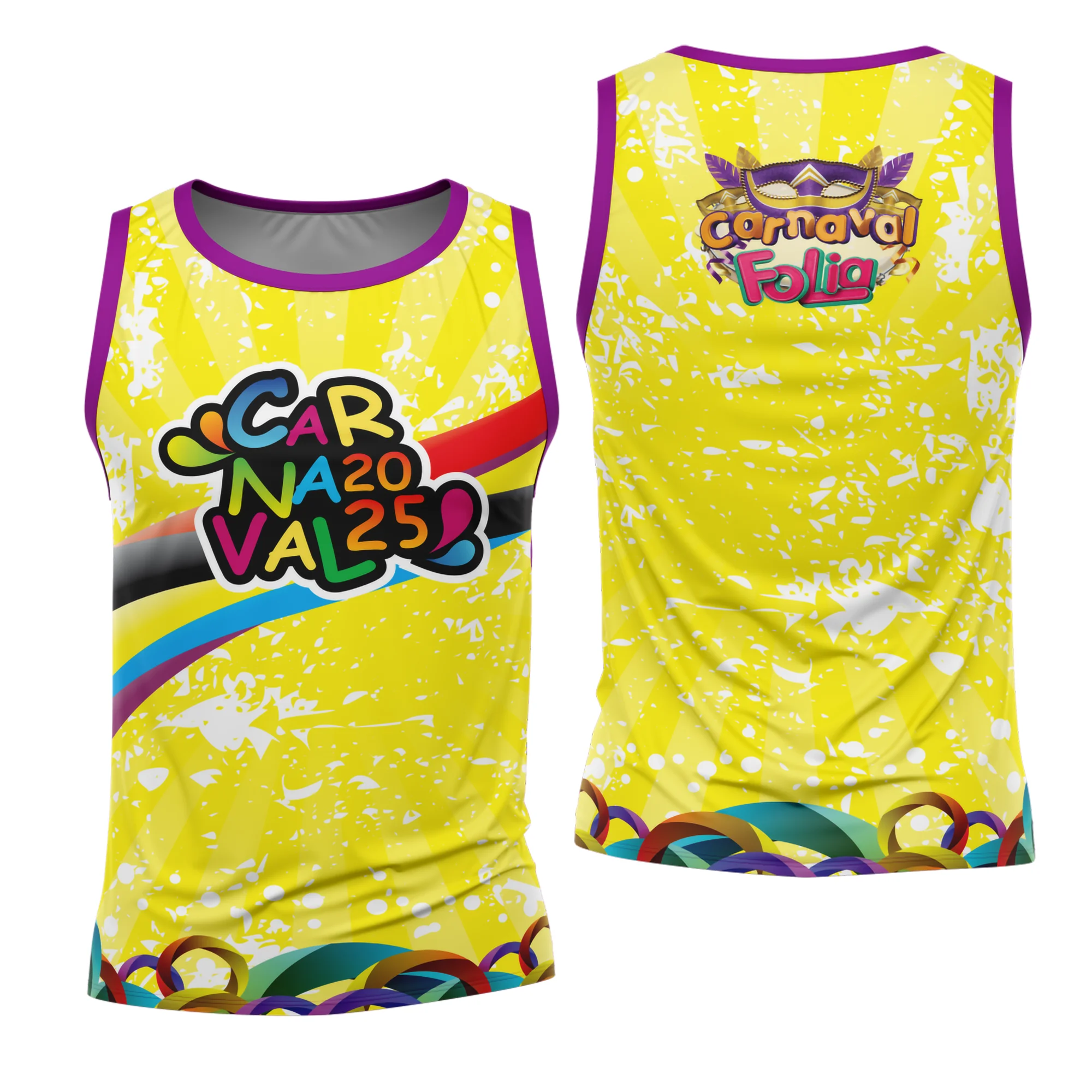 Camiseta unissex branca com logo no peito e estampa grande nas costas inspirada no tema Abadá de Carnaval 2026, modelo 06, perfeita para folia e eventos festivos