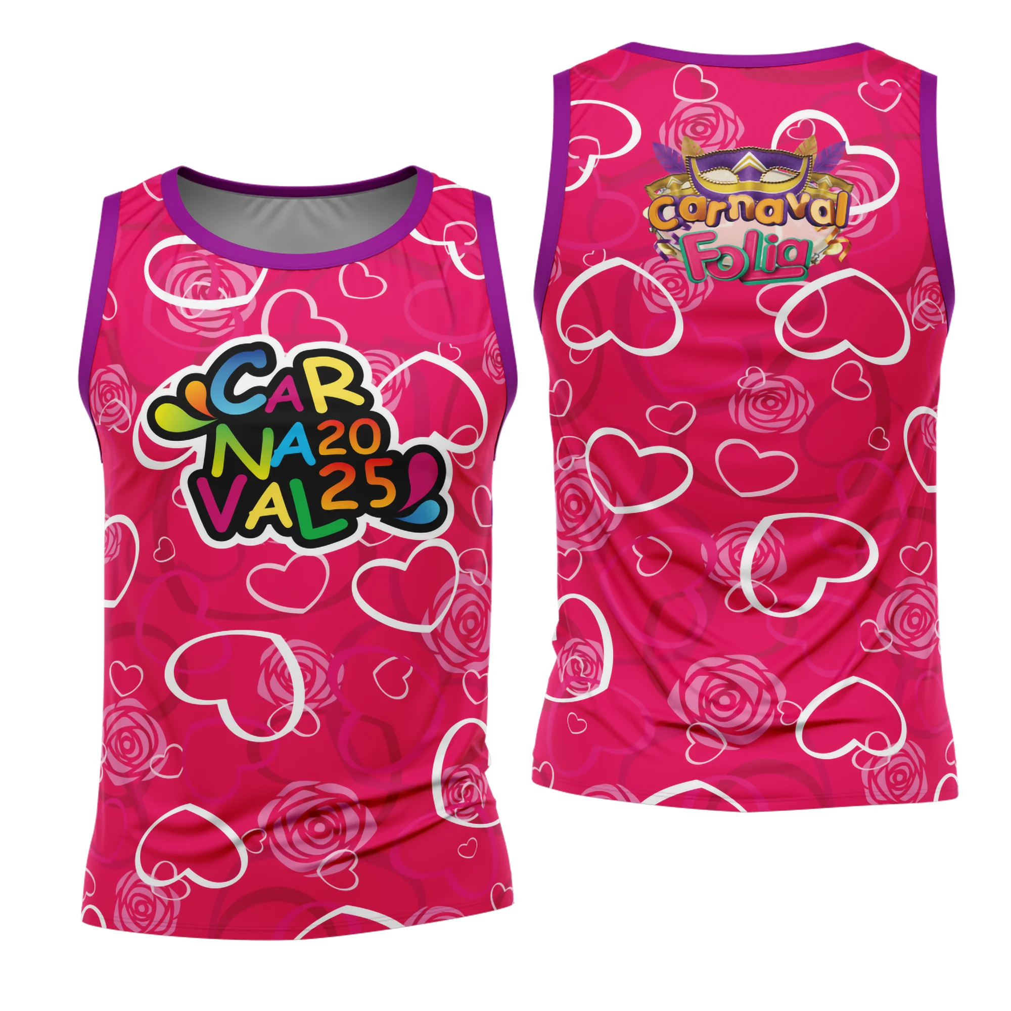 Camiseta unissex branca com logo no peito e estampa grande nas costas inspirada em Abadá Carnaval 2026, destacando cores vibrantes e design moderno, perfeita para a folia.